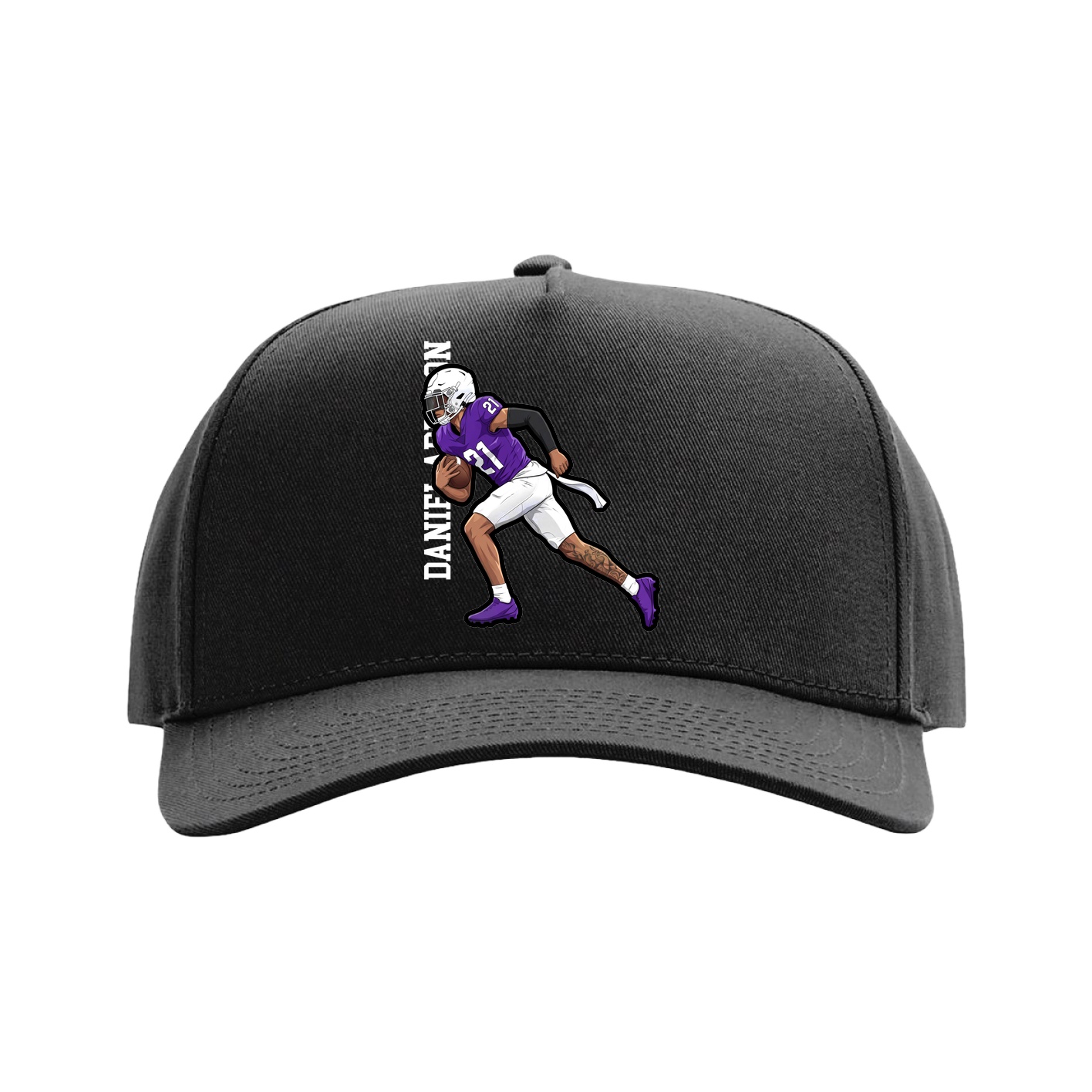 Full Fabric Five-Panel Champ Cap — Name Vertical in Black