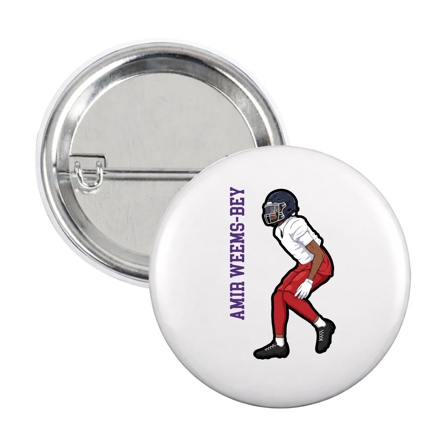 Game Day Button — Name Vertical in White