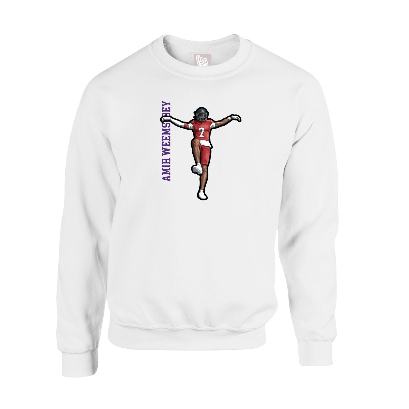 Fleece Crew — Name Vertical in White