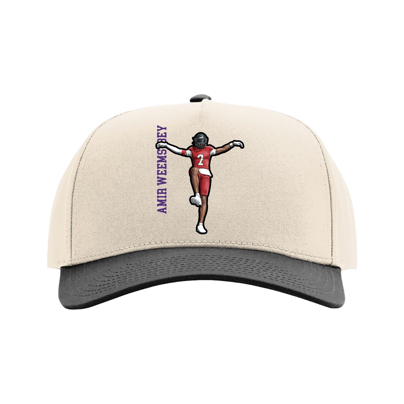 Full Fabric Five-Panel Champ Cap — Name Vertical in Cream/Black