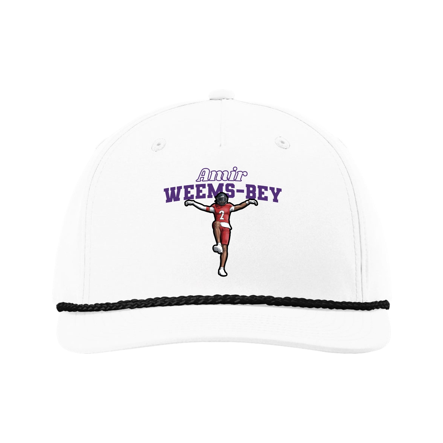 Five-Panel Classic Rope Cap — Name Arch in White