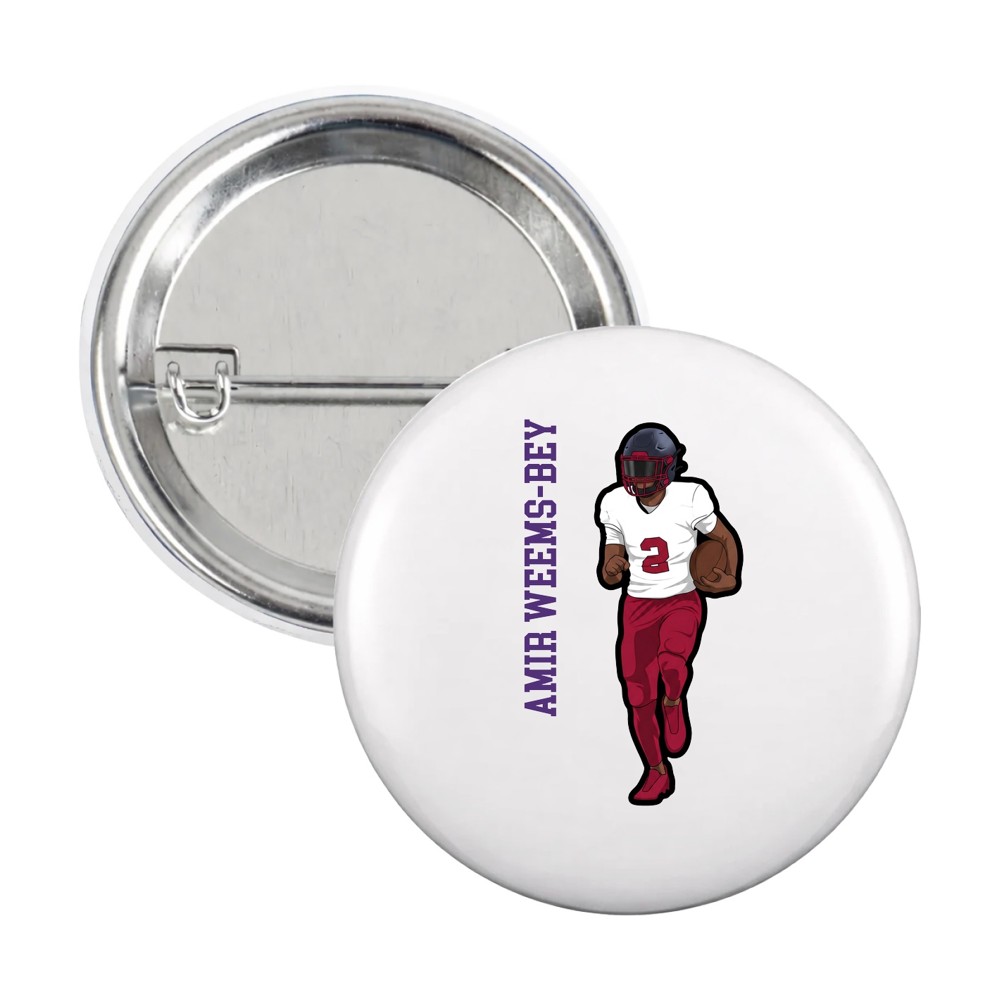 Game Day Button — Name Vertical in White