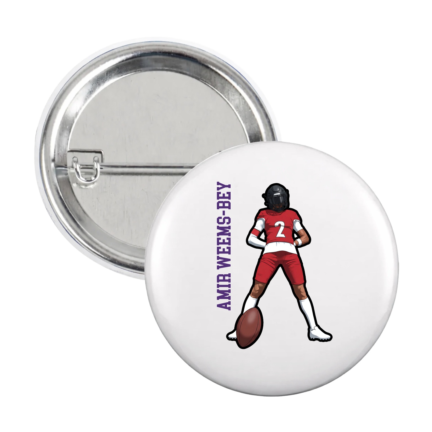 Game Day Button — Name Vertical in White