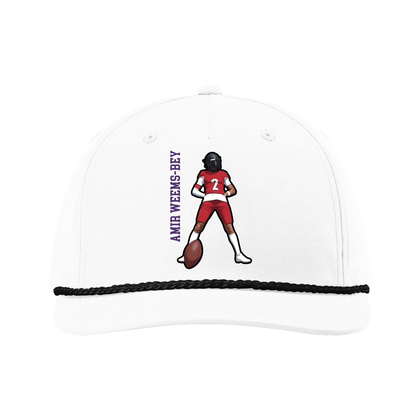 Five-Panel Classic Rope Cap — Name Vertical in White