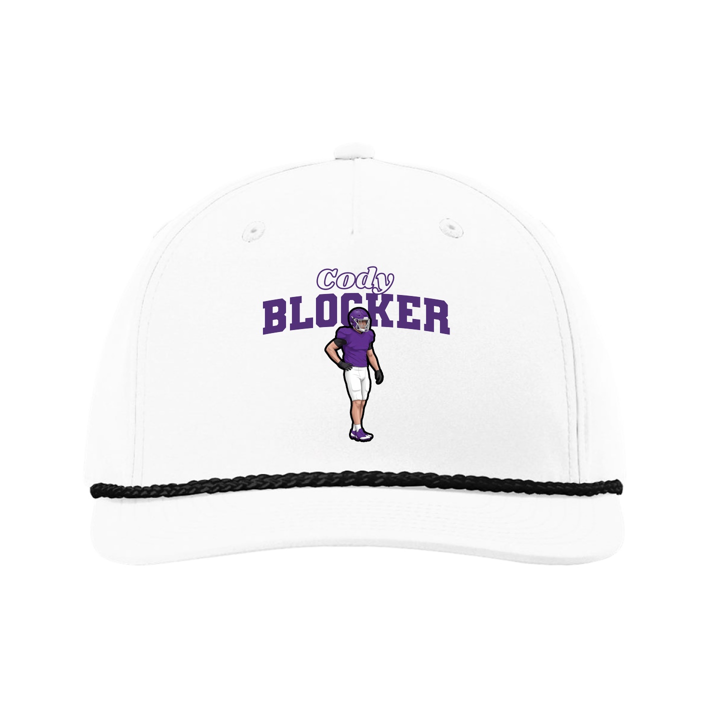 Five-Panel Classic Rope Cap — Name Arch in White