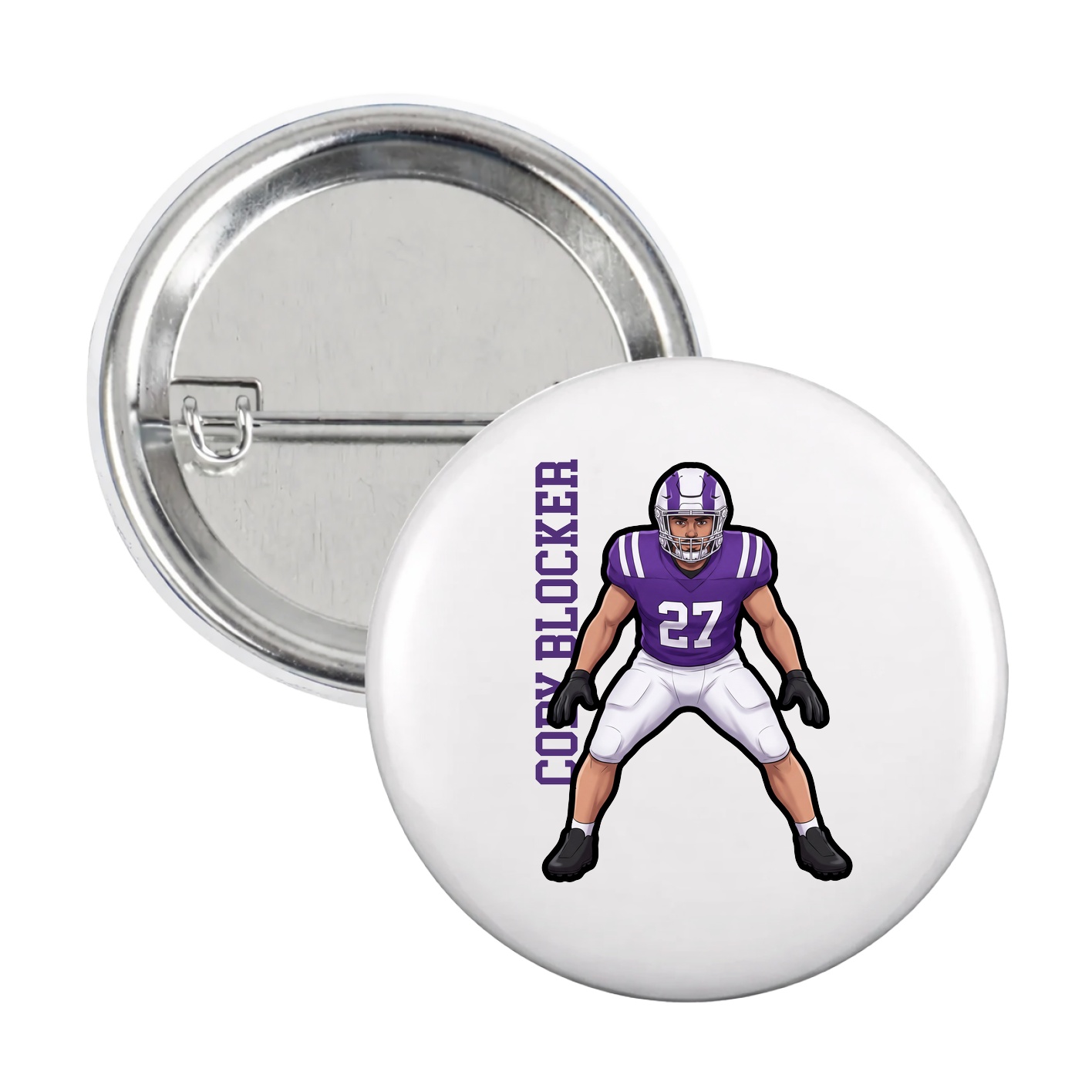 Game Day Button — Name Vertical in White