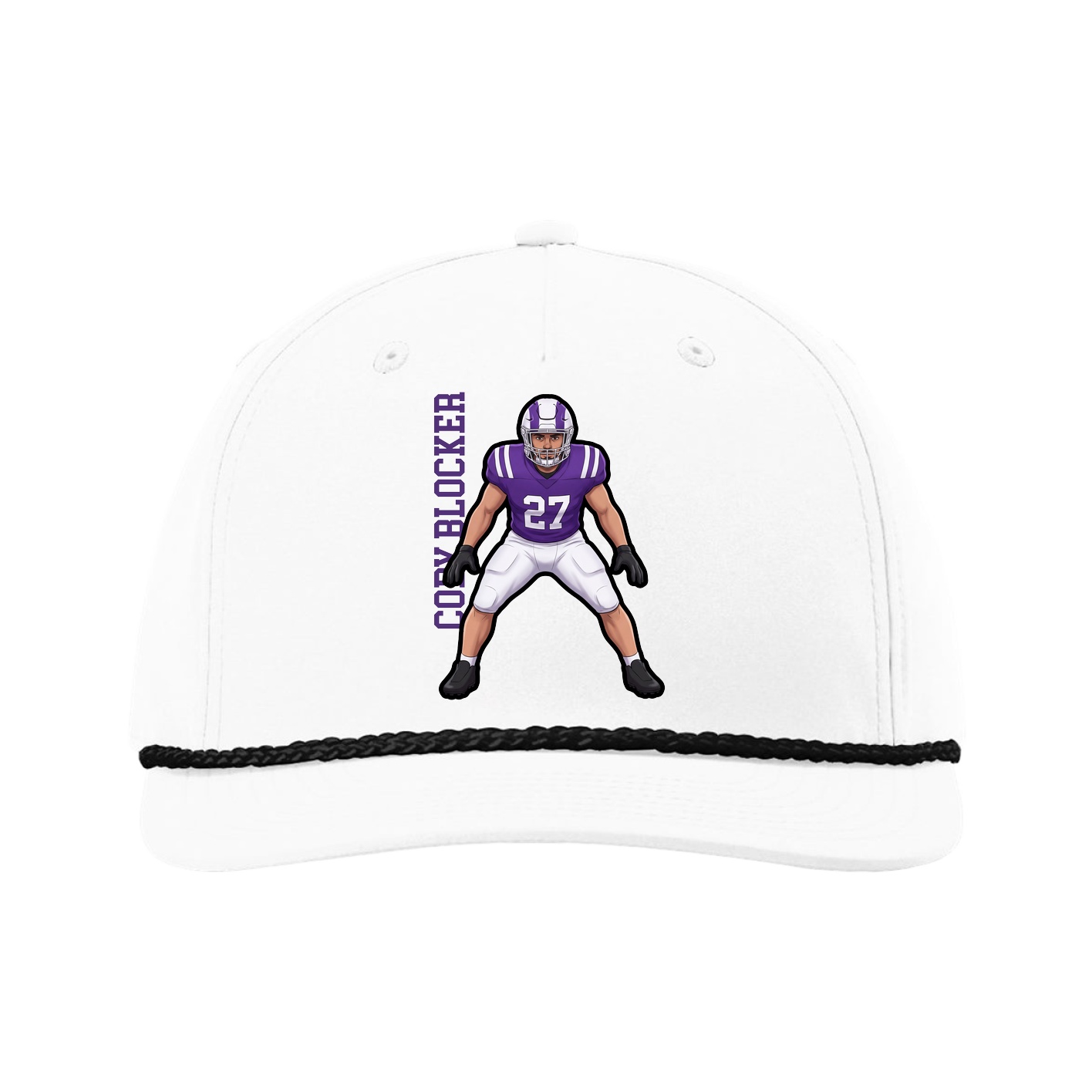 Five-Panel Classic Rope Cap — Name Vertical in White