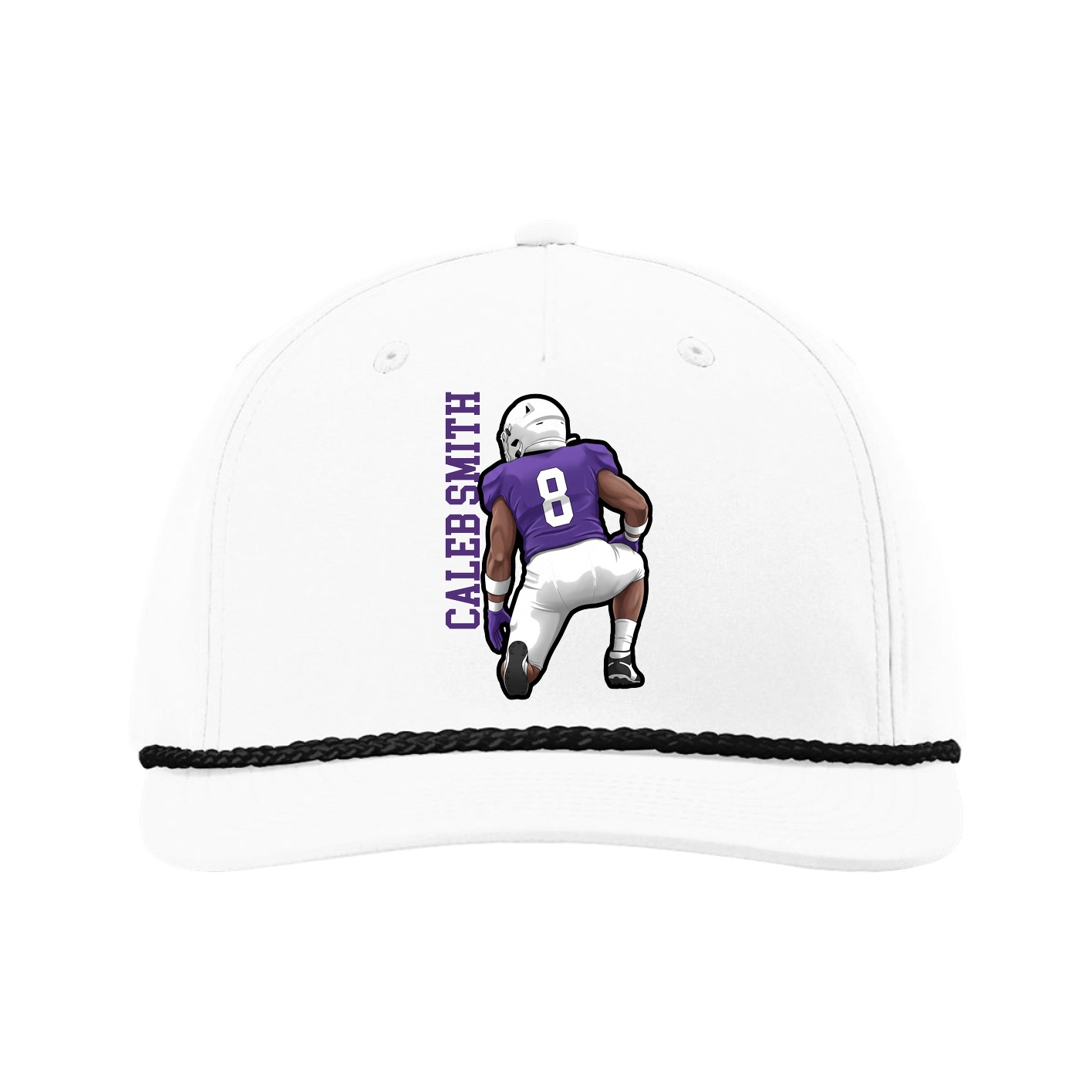 Five-Panel Classic Rope Cap — Name Vertical in White