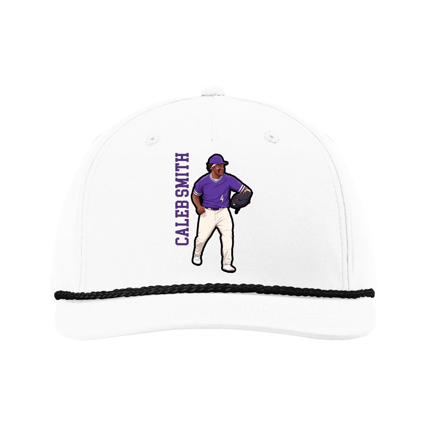 Five-Panel Classic Rope Cap — Name Vertical in White