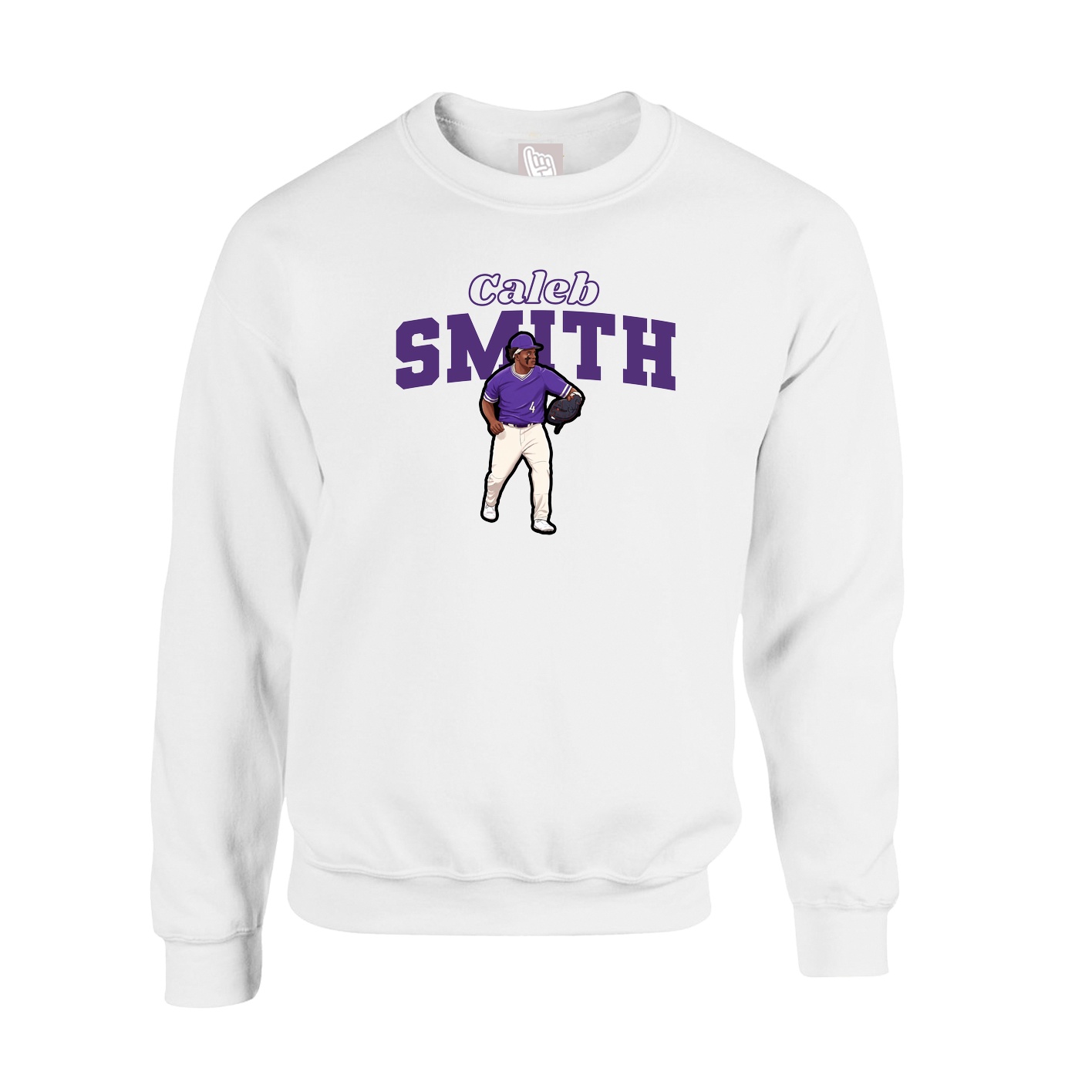 Fleece Crew — Name Arch in White