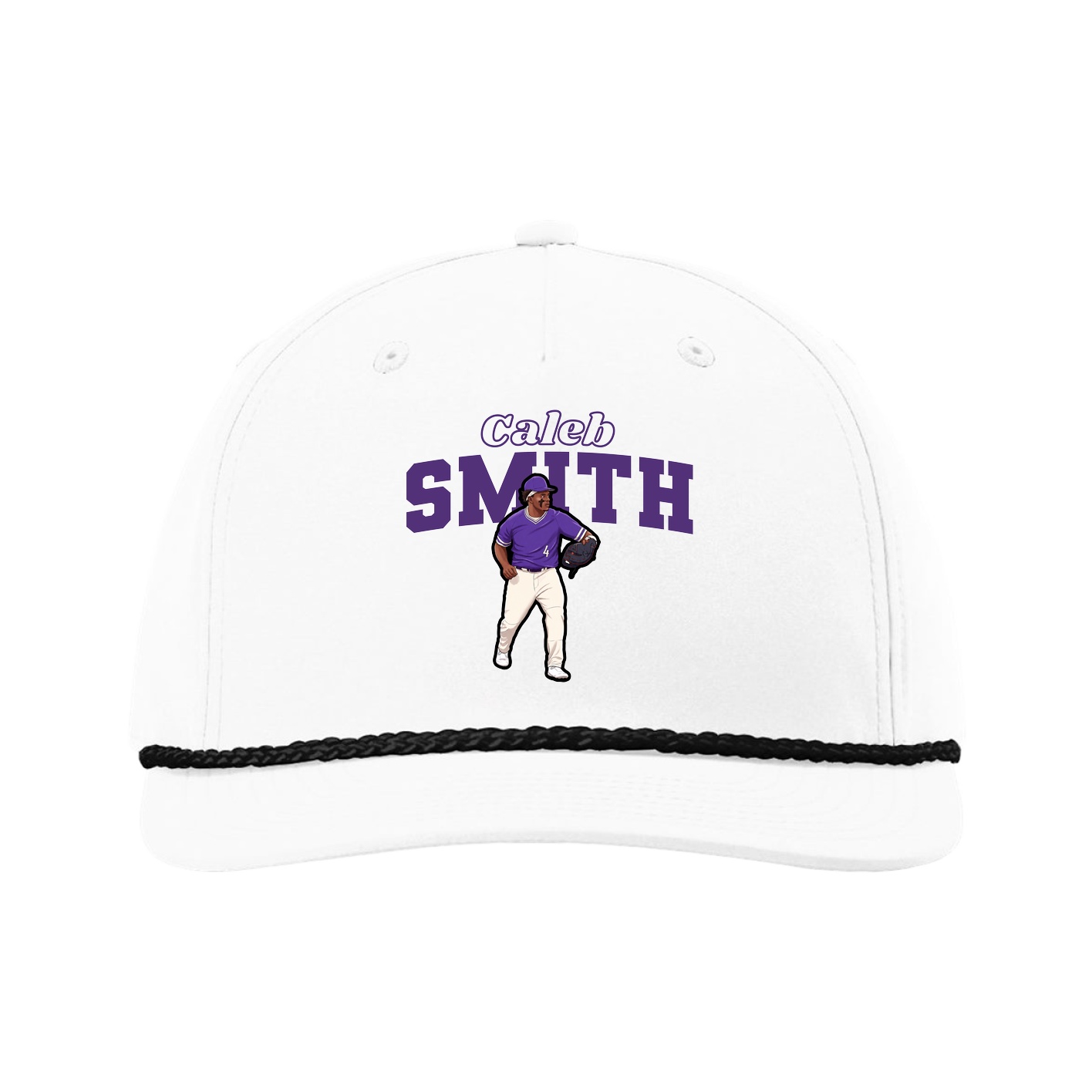 Five-Panel Classic Rope Cap — Name Arch in White