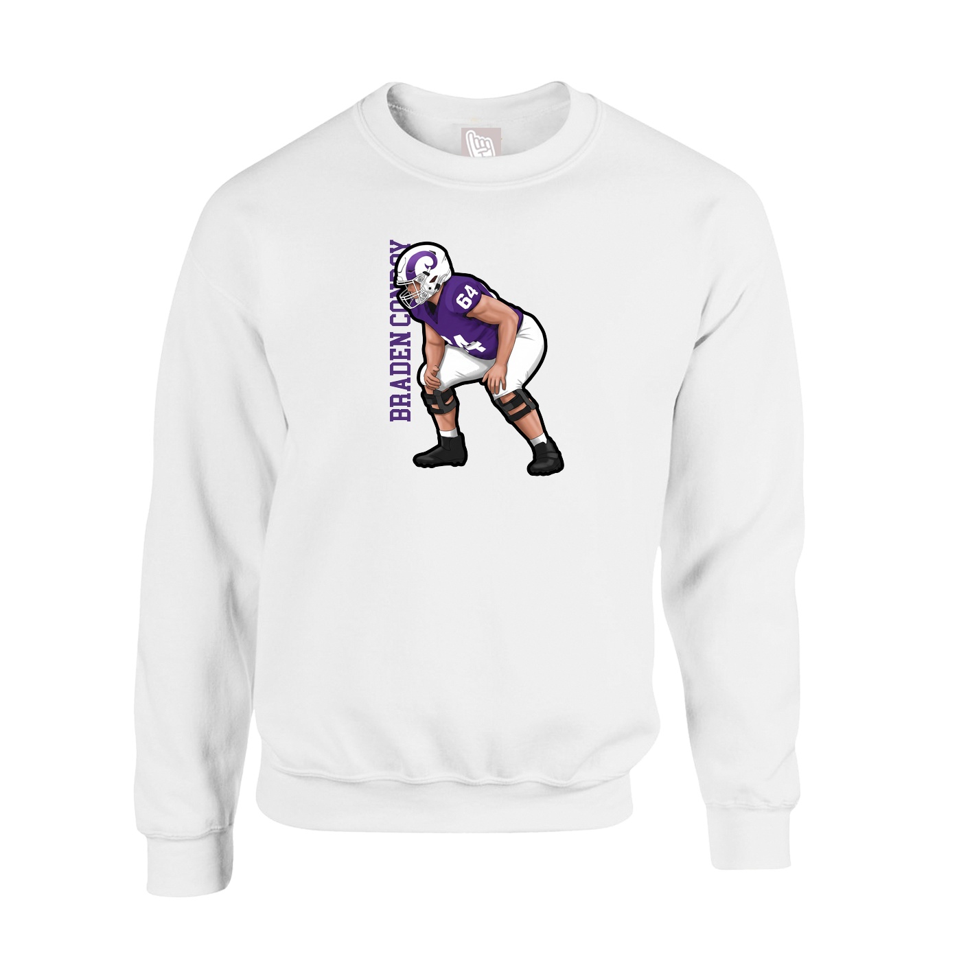 Fleece Crew — Name Vertical in White