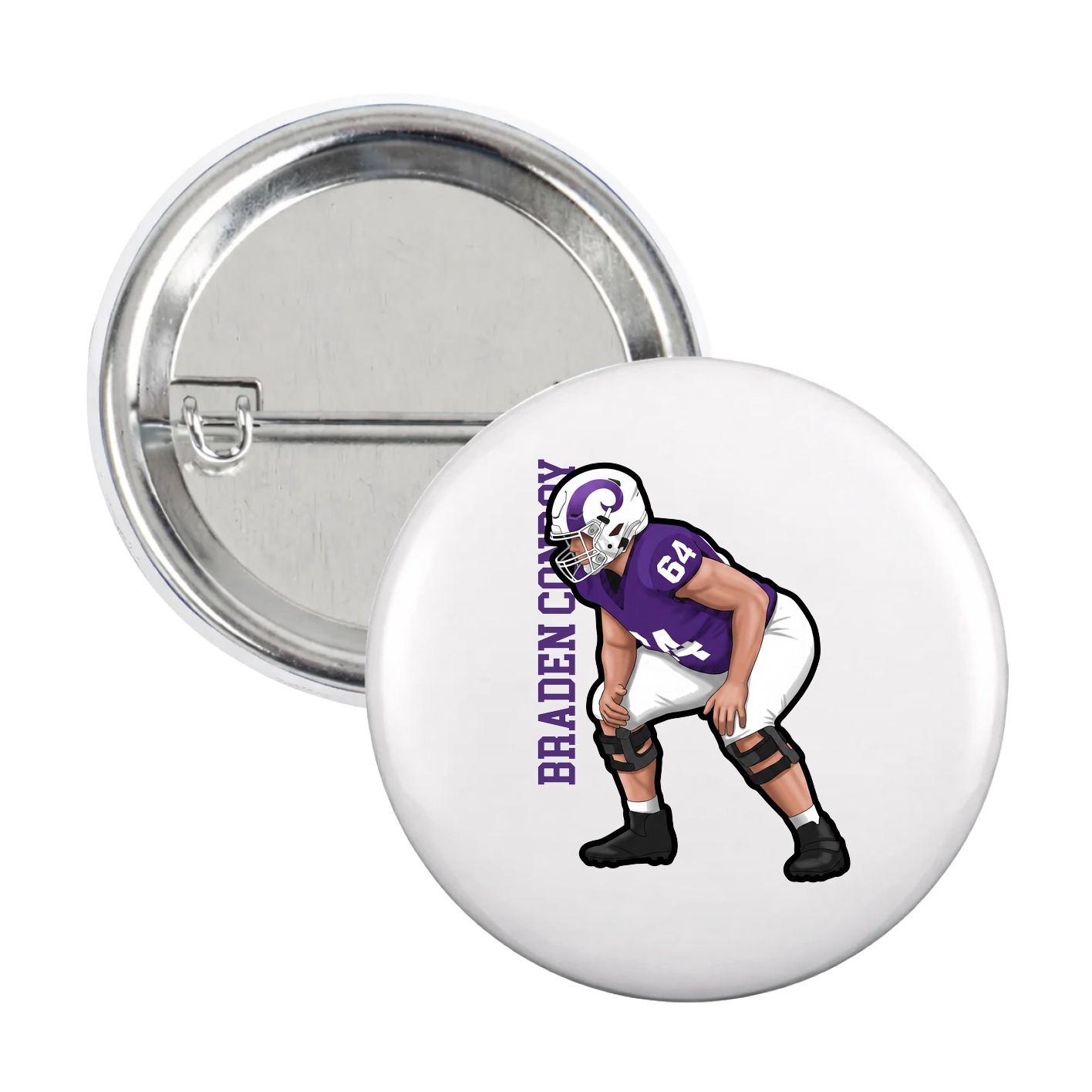 Game Day Button — Name Vertical in White