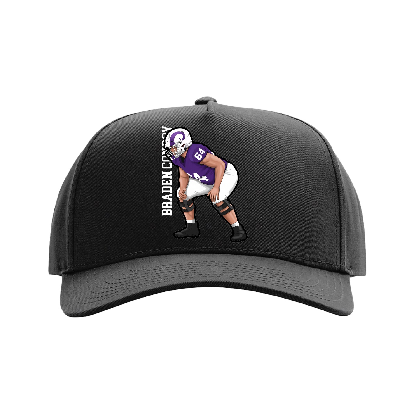 Full Fabric Five-Panel Champ Cap — Name Vertical in Black