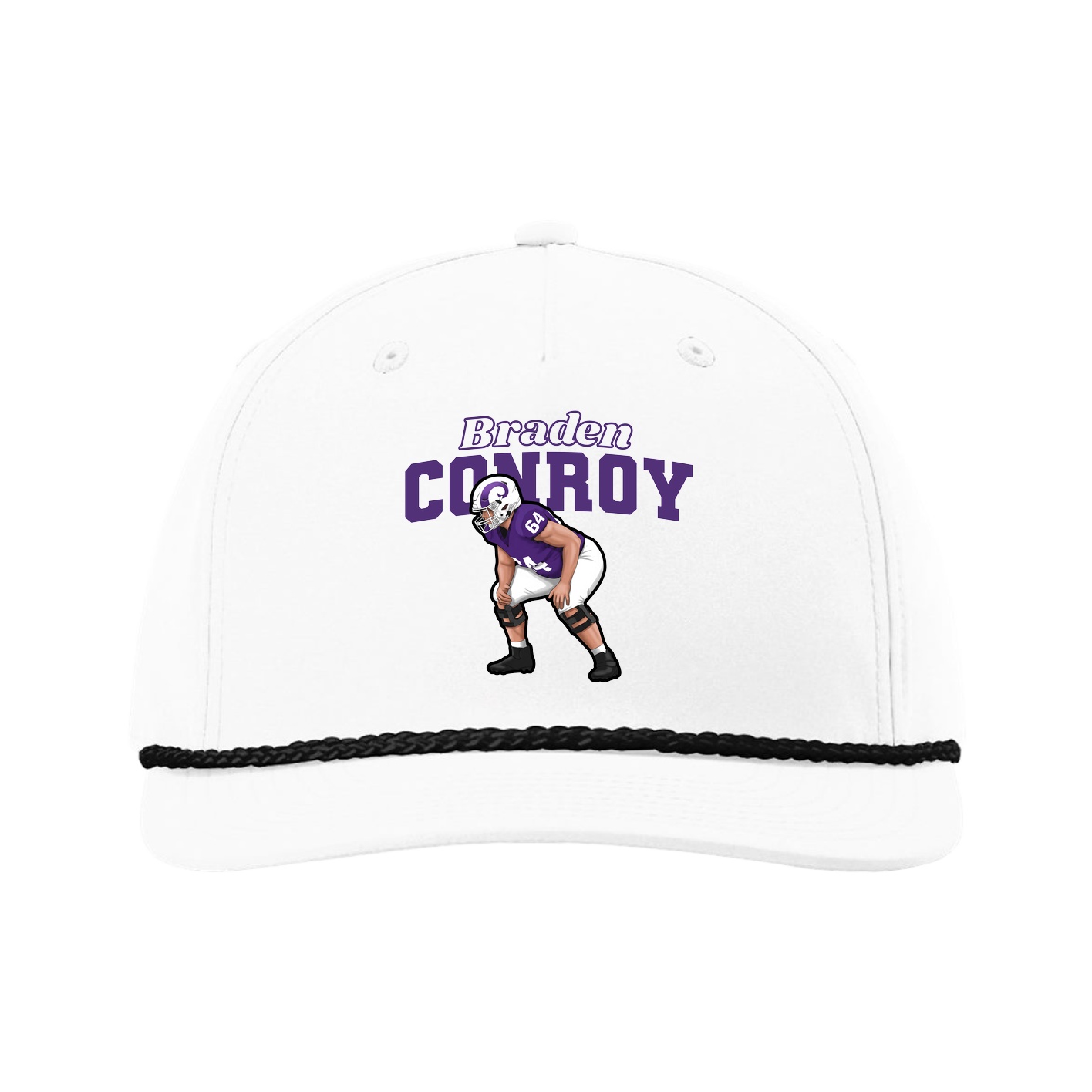 Five-Panel Classic Rope Cap — Name Arch in White