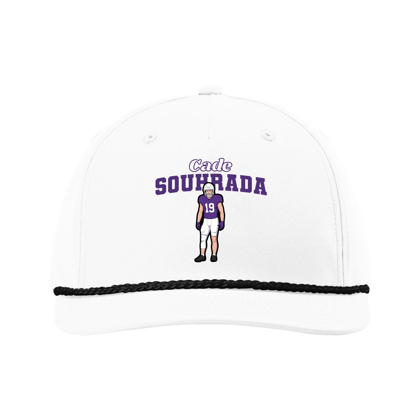 Five-Panel Classic Rope Cap — Name Arch in White
