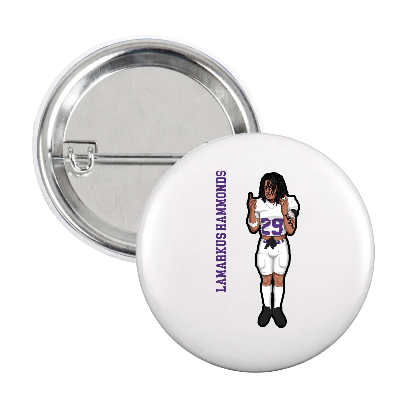 Game Day Button — Name Vertical in White