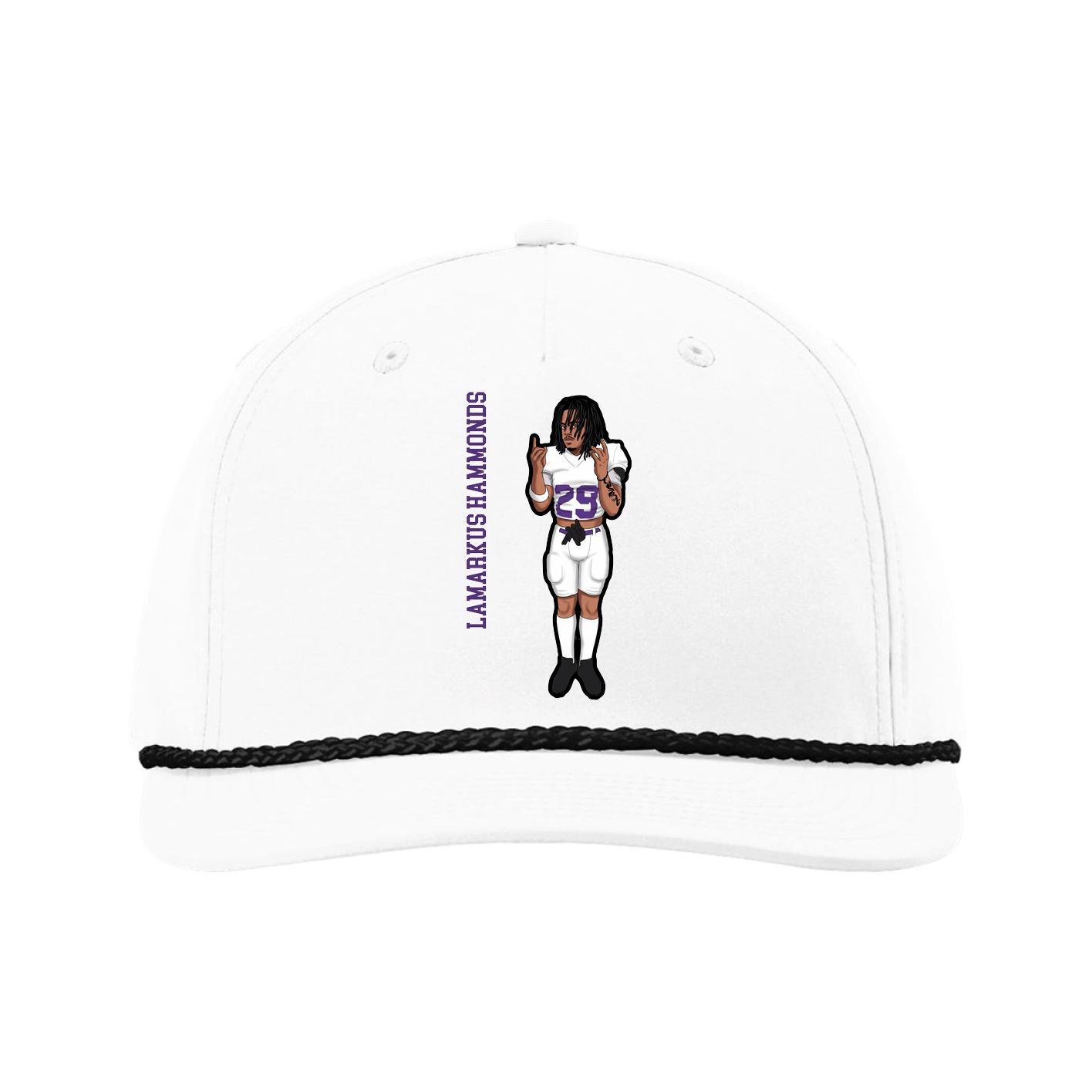 Five-Panel Classic Rope Cap — Name Vertical in White