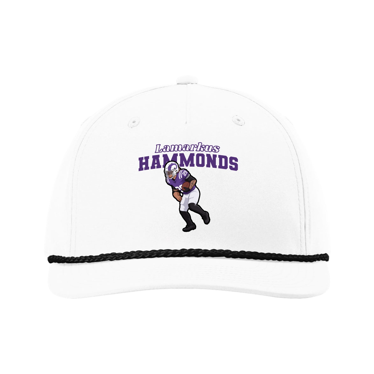 Five-Panel Classic Rope Cap — Name Arch in White