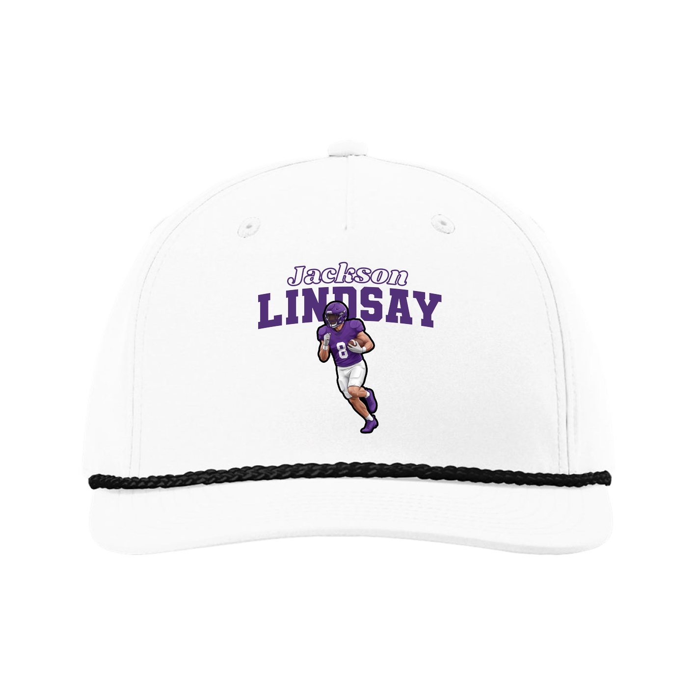 Five-Panel Classic Rope Cap — Name Arch in White