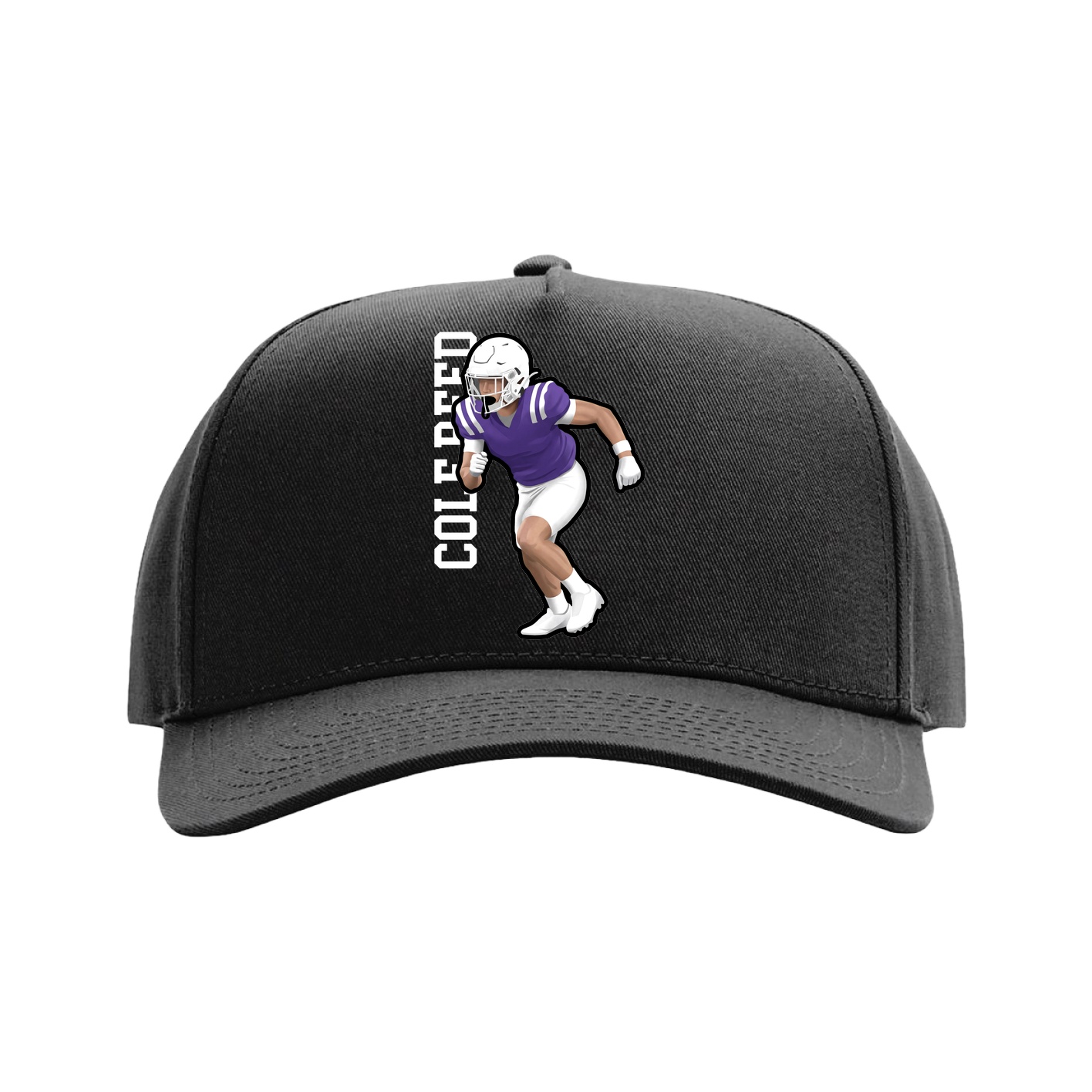 Full Fabric Five-Panel Champ Cap — Name Vertical in Black