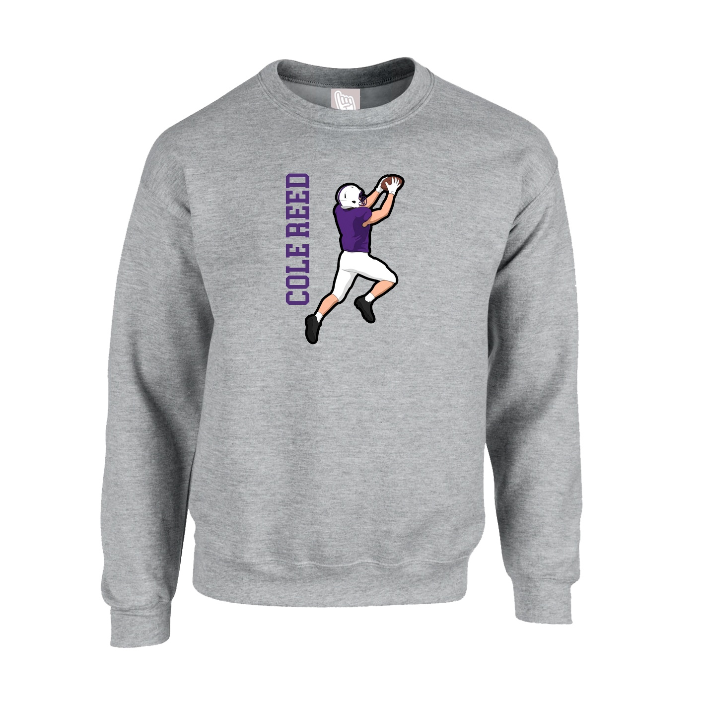 Fleece Crew — Name Vertical in Grey