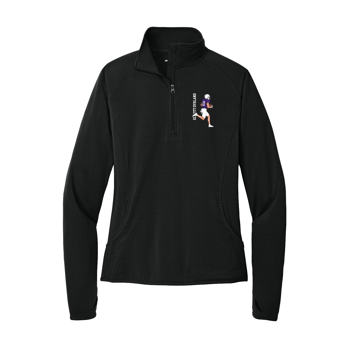 Women's Q-Zip Pullover — Name Vertical in Black