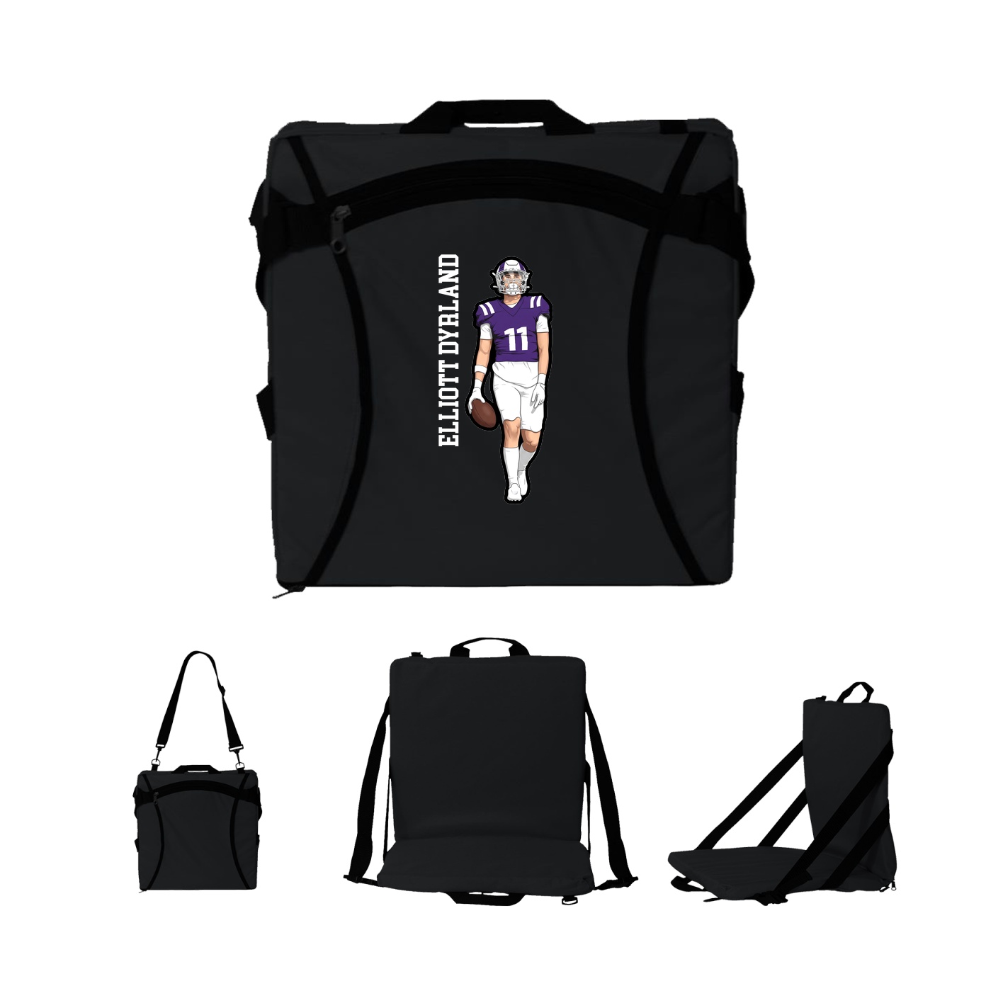 Folding Stadium Seat — Name Vertical in Black