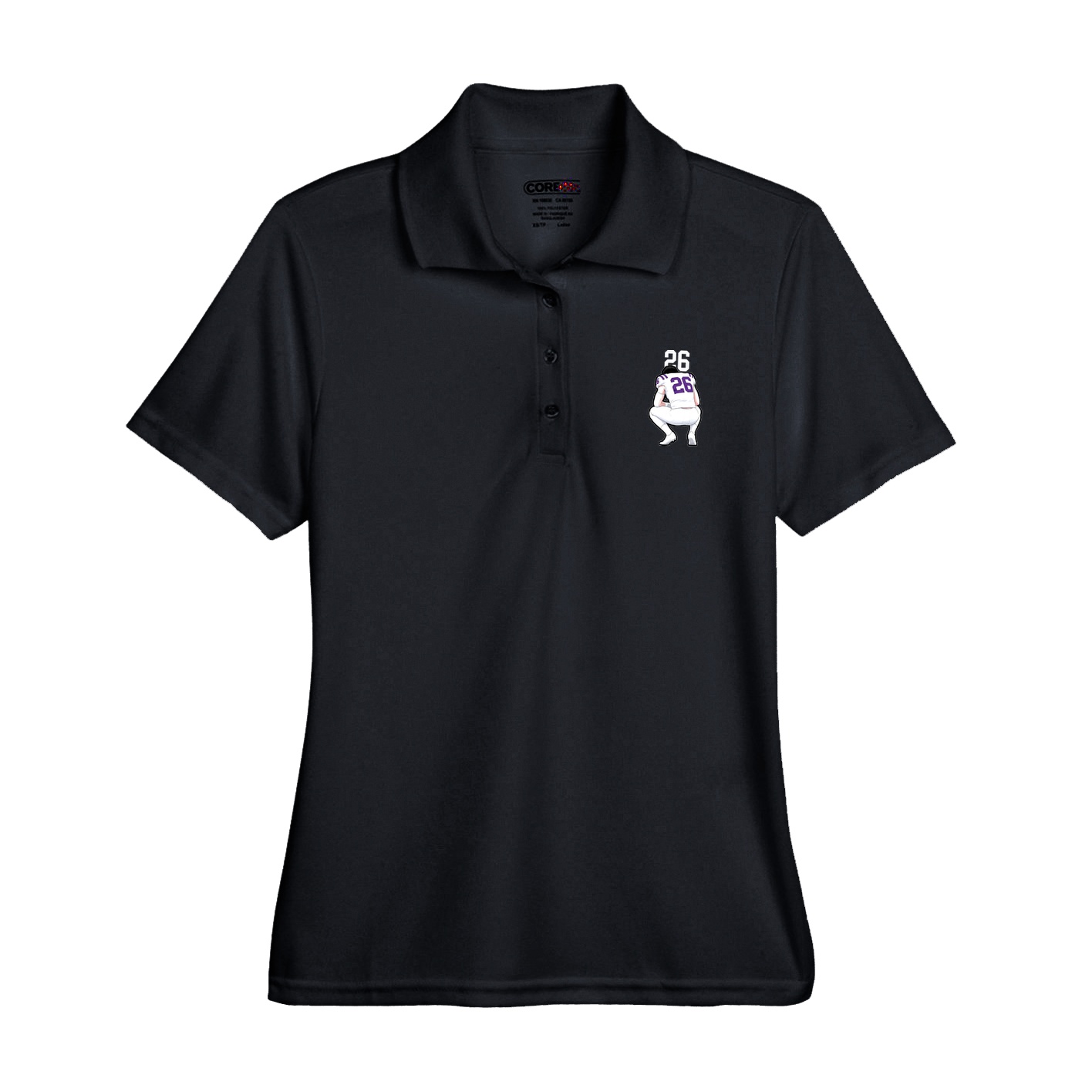 Womens Performance Polo — Number Top in Black