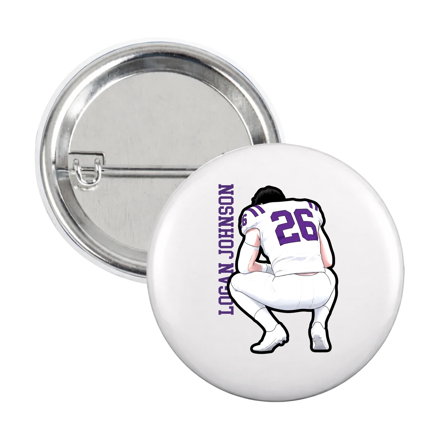 Game Day Button — Name Vertical in White