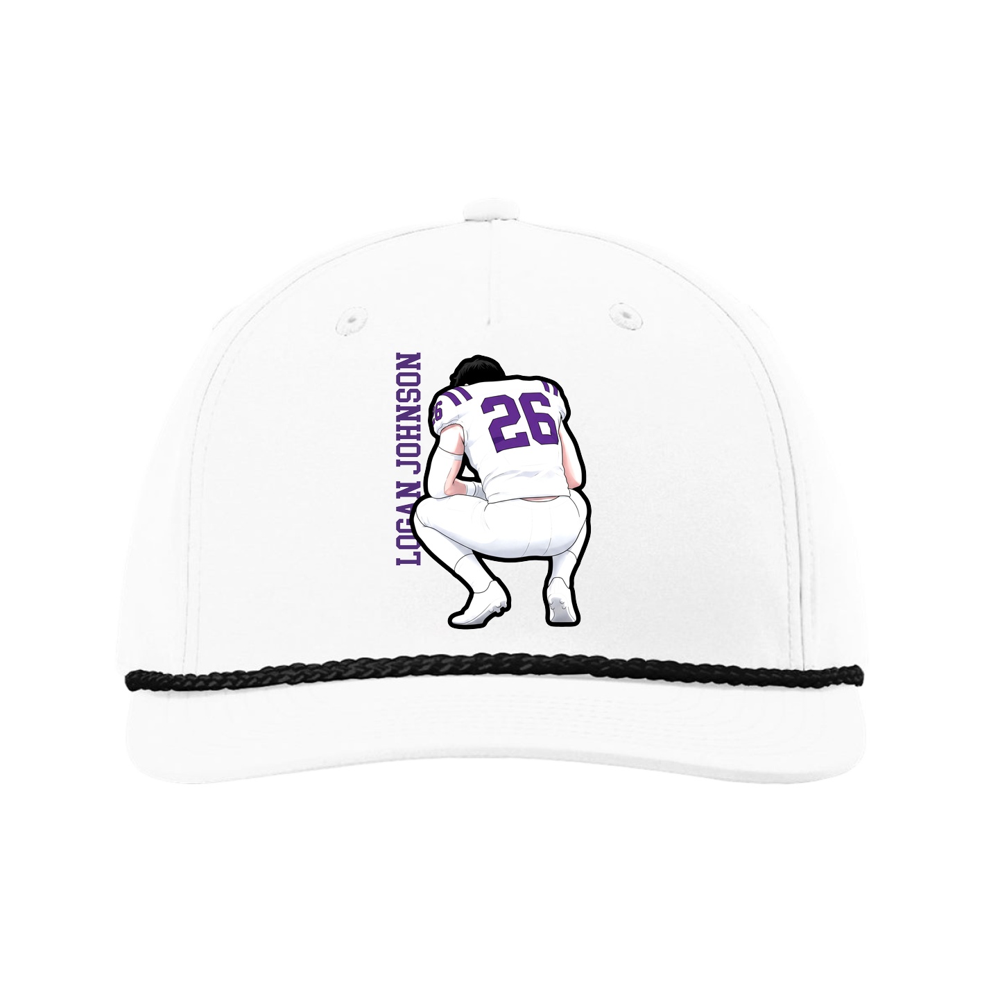 Five-Panel Classic Rope Cap — Name Vertical in White