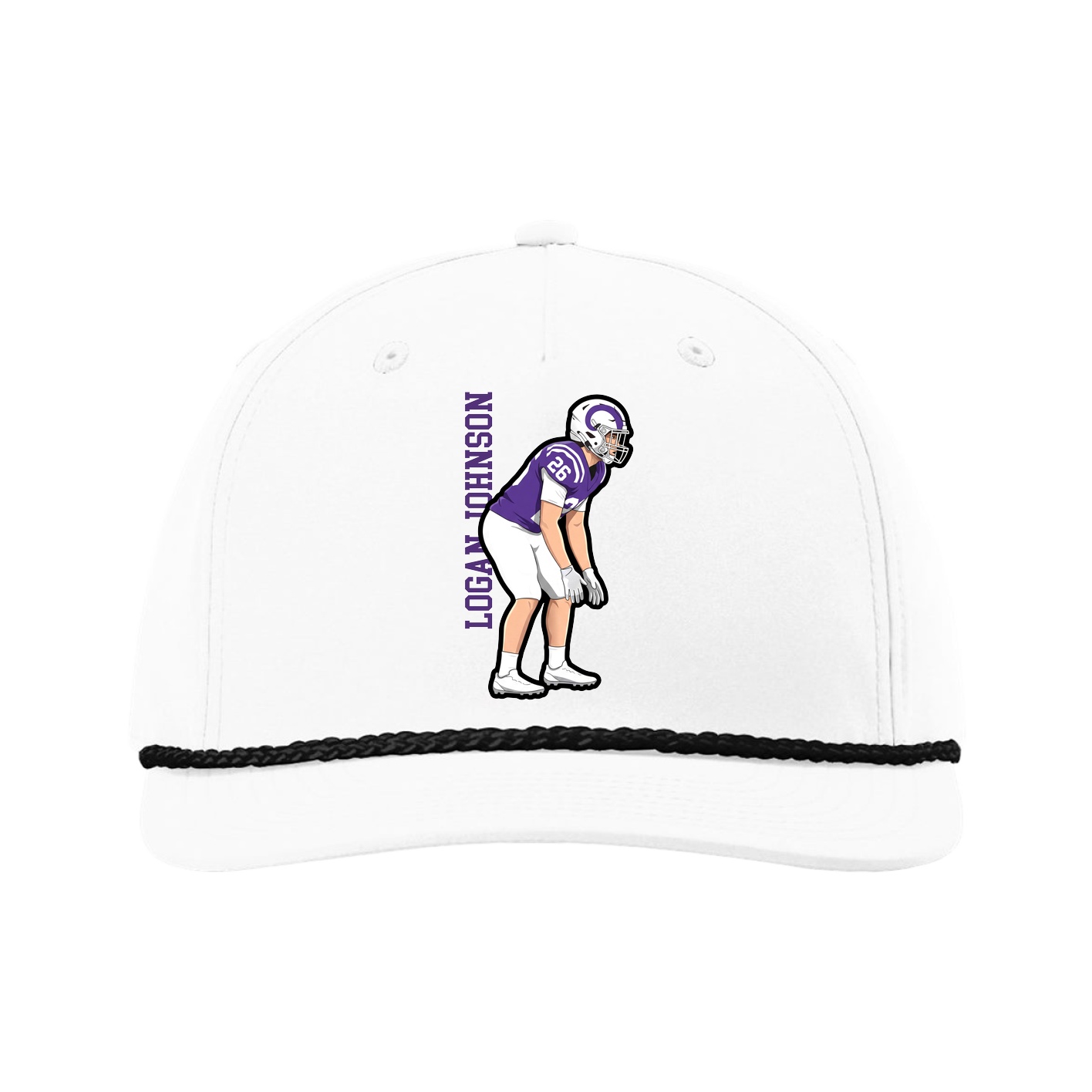 Five-Panel Classic Rope Cap — Name Vertical in White