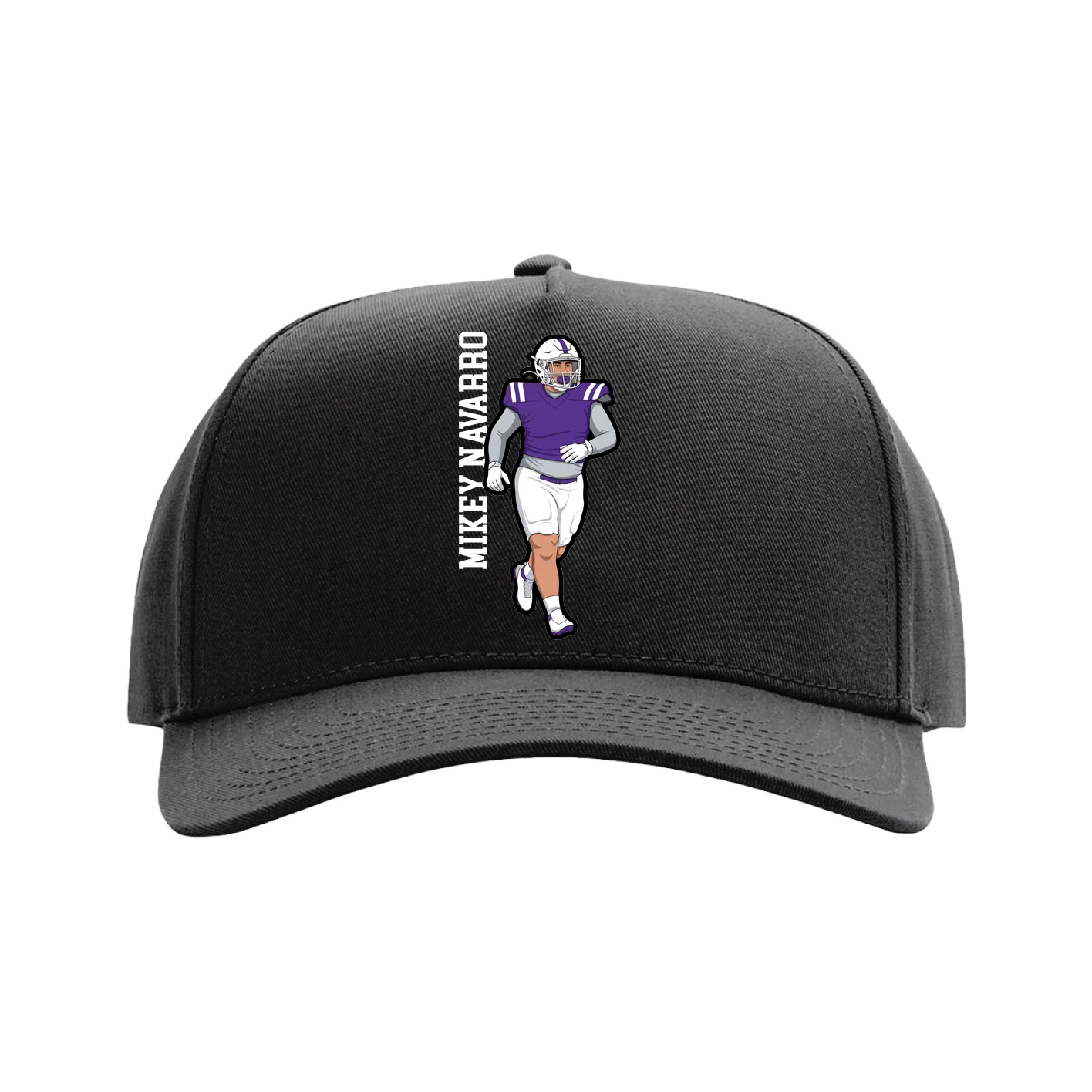 Full Fabric Five-Panel Champ Cap — Name Vertical in Black