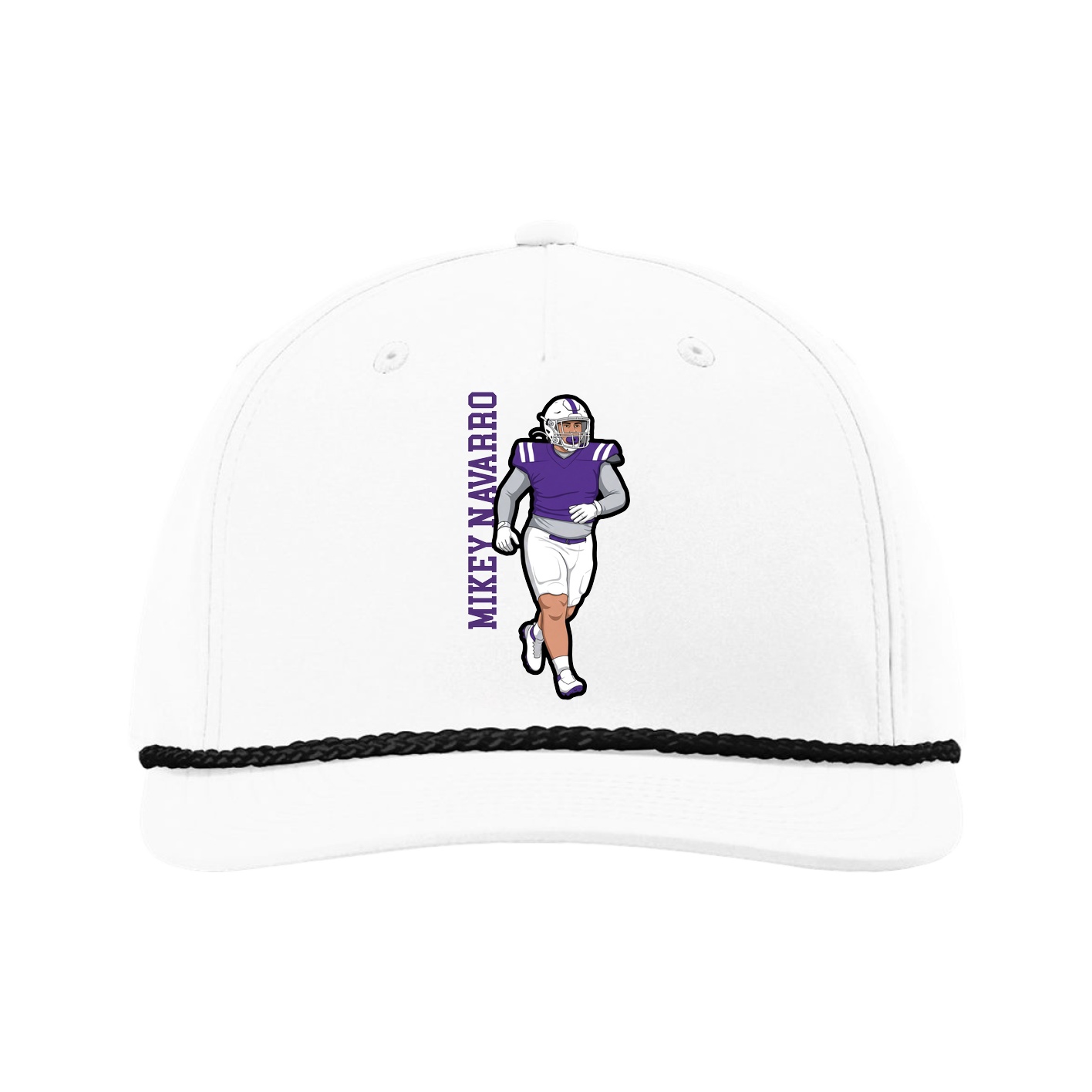 Five-Panel Classic Rope Cap — Name Vertical in White