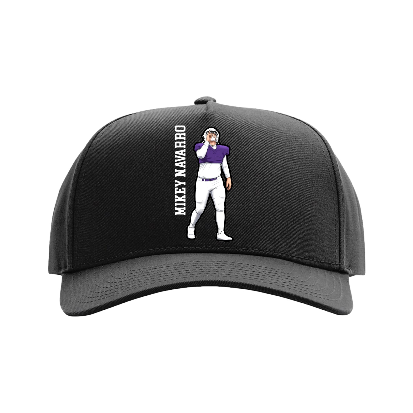 Full Fabric Five-Panel Champ Cap — Name Vertical in Black