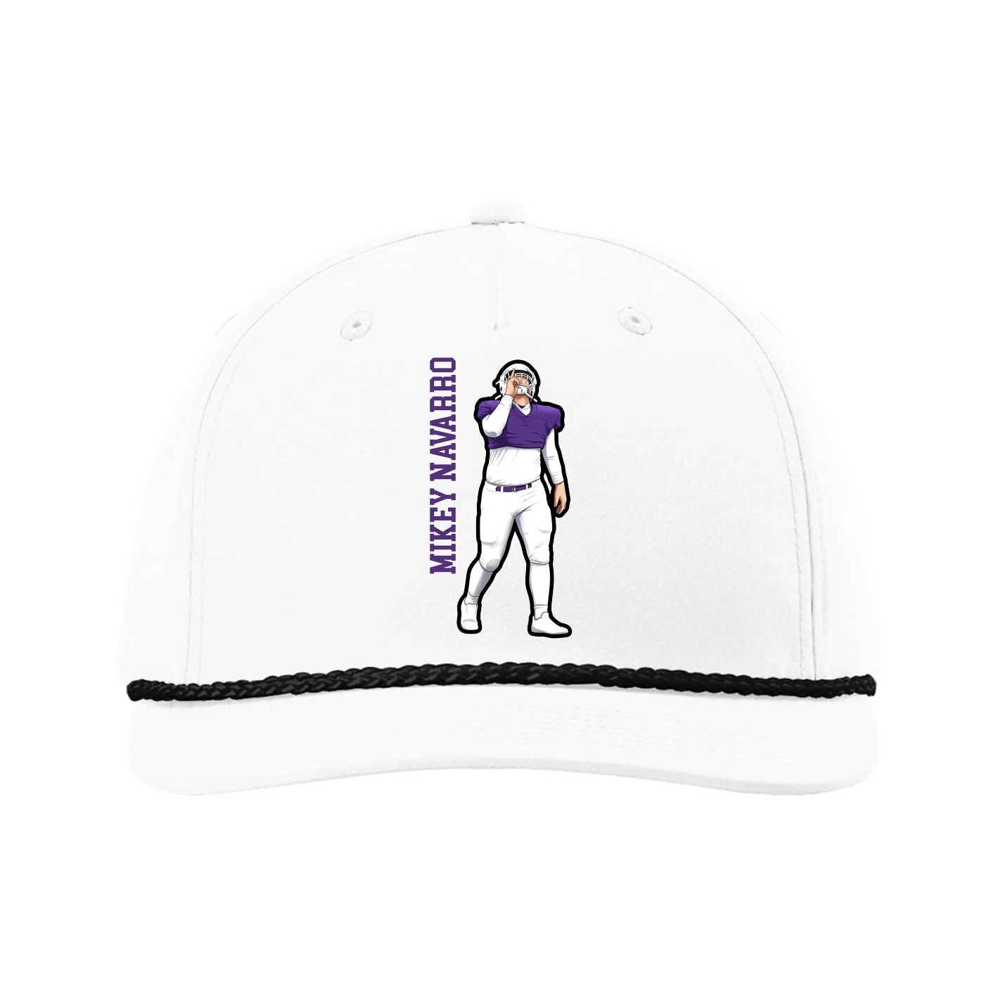 Five-Panel Classic Rope Cap — Name Vertical in White