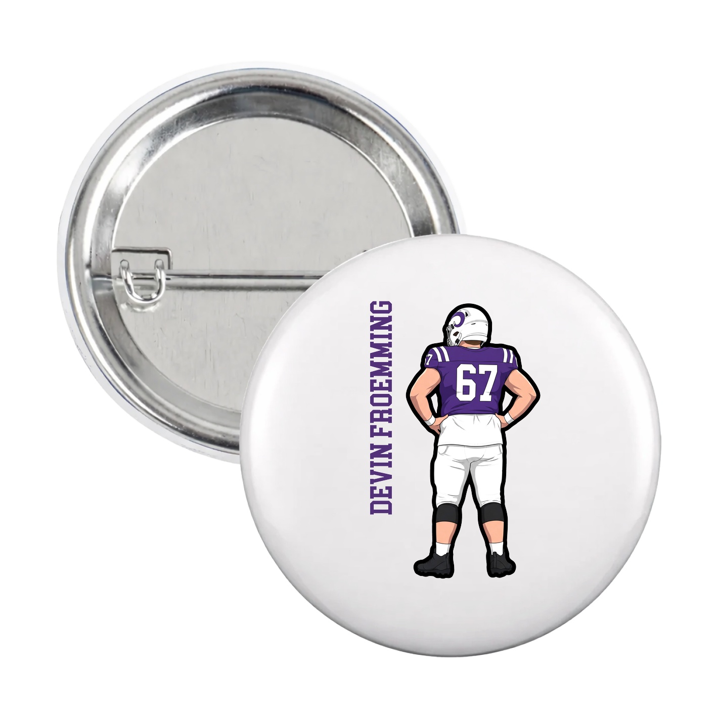 Game Day Button — Name Vertical in White