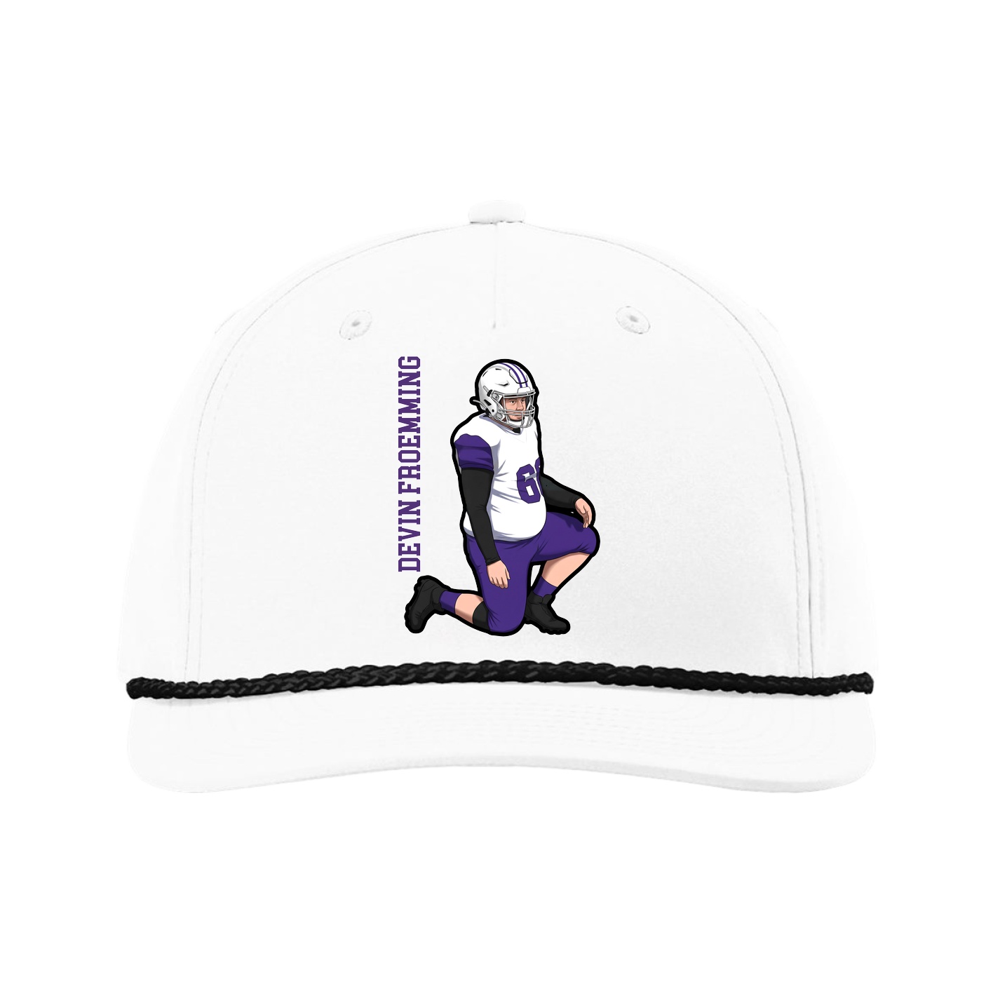 Five-Panel Classic Rope Cap — Name Vertical in White
