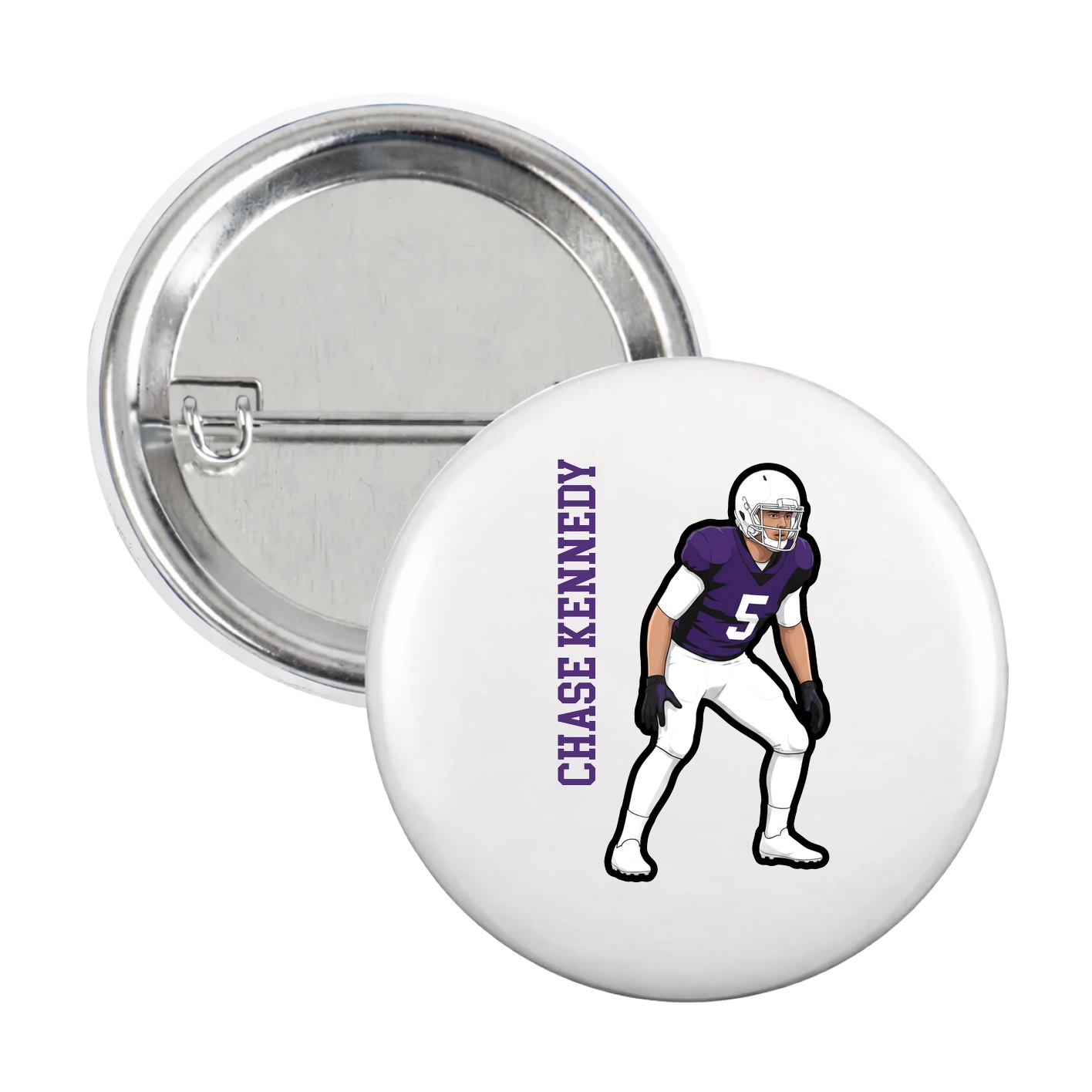 Game Day Button — Name Vertical in White