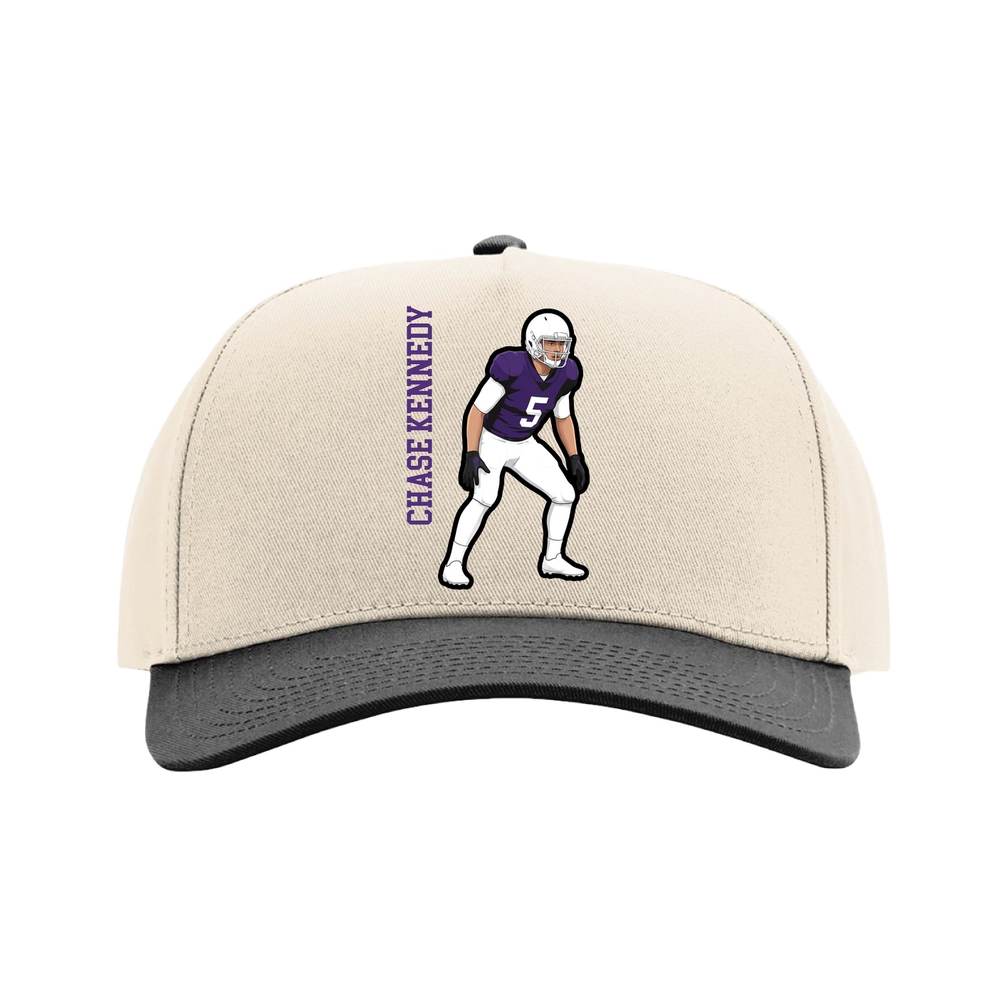 Full Fabric Five-Panel Champ Cap — Name Vertical in Cream/Black