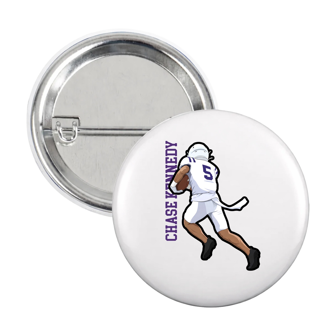Game Day Button — Name Vertical in White