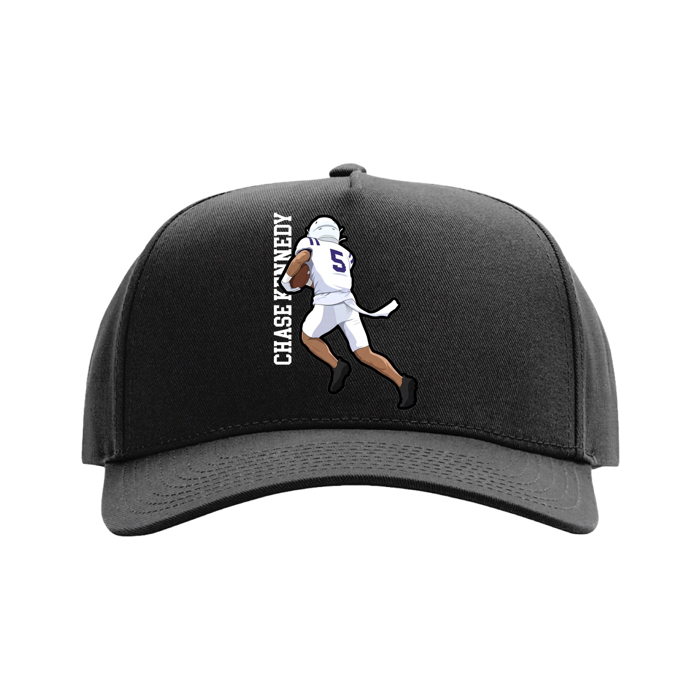 Full Fabric Five-Panel Champ Cap — Name Vertical in Black