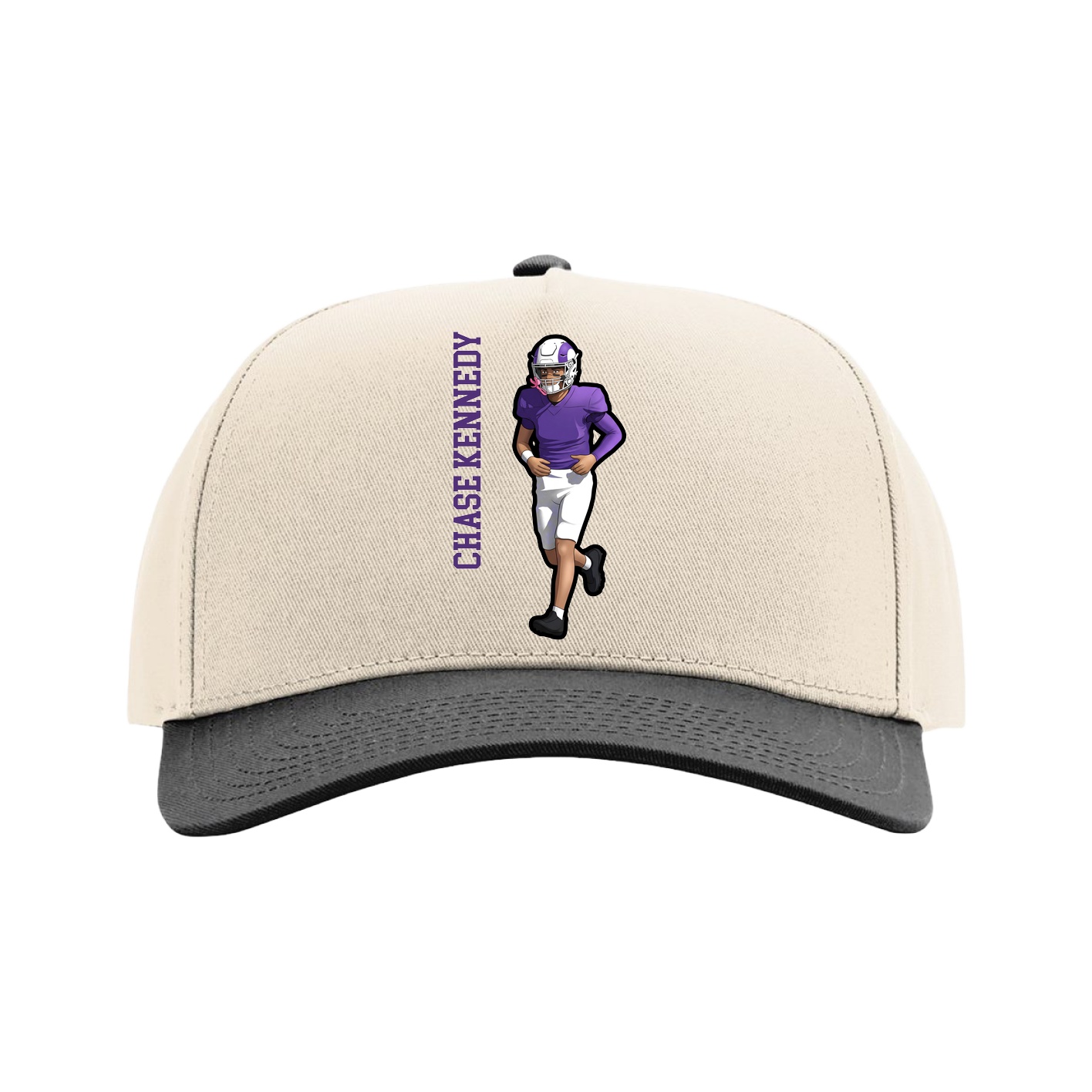 Full Fabric Five-Panel Champ Cap — Name Vertical in Cream/Black