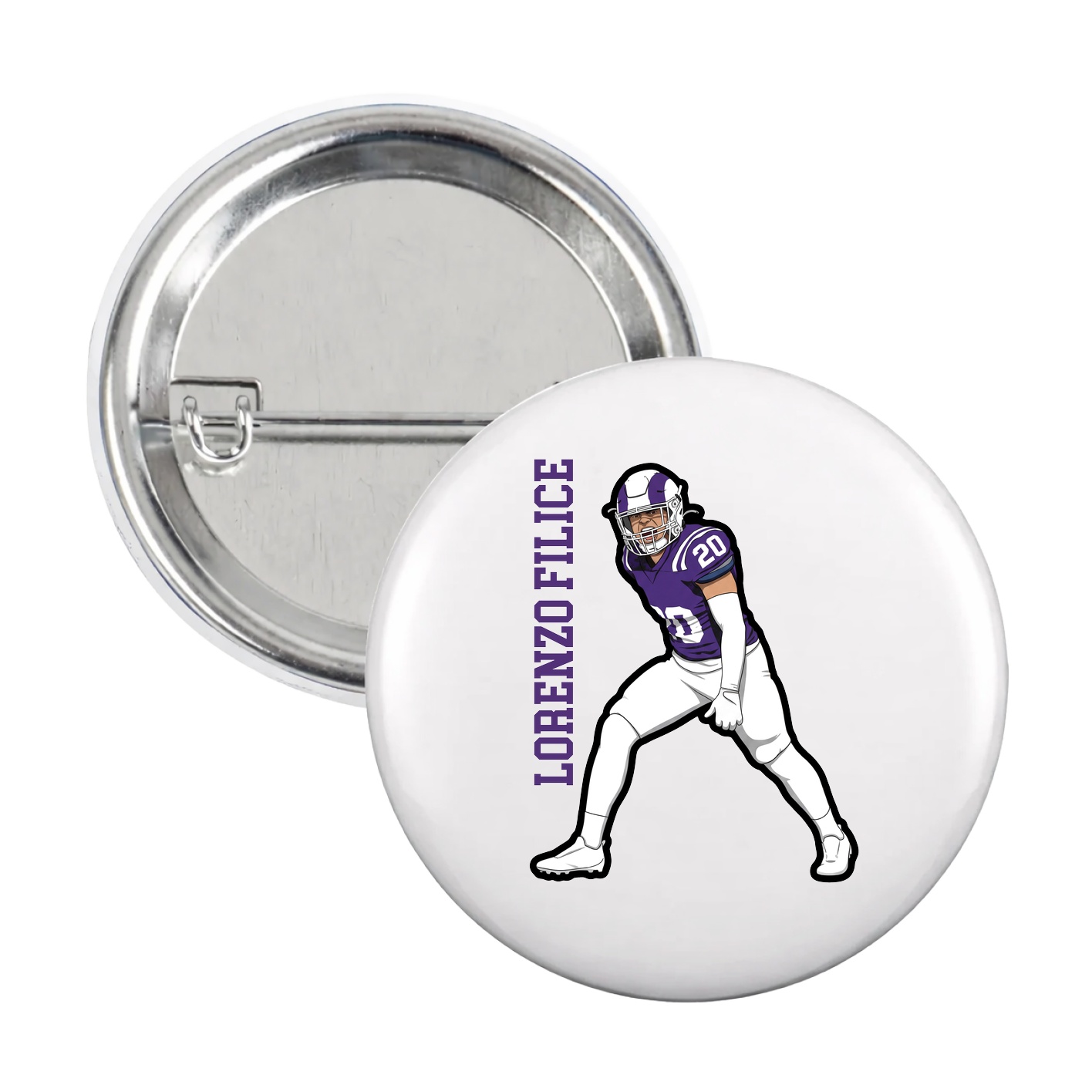 Game Day Button — Name Vertical in White