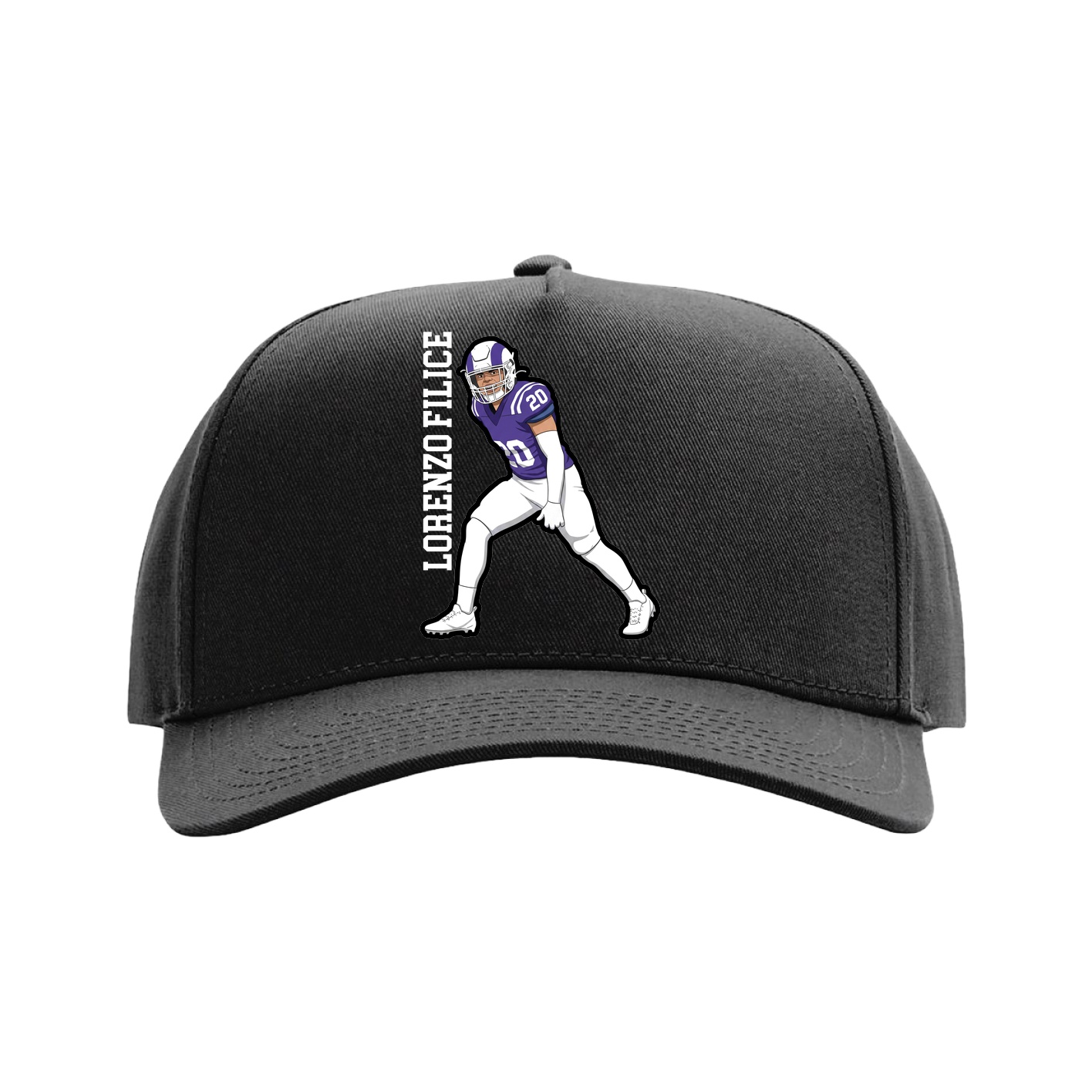 Full Fabric Five-Panel Champ Cap — Name Vertical in Black