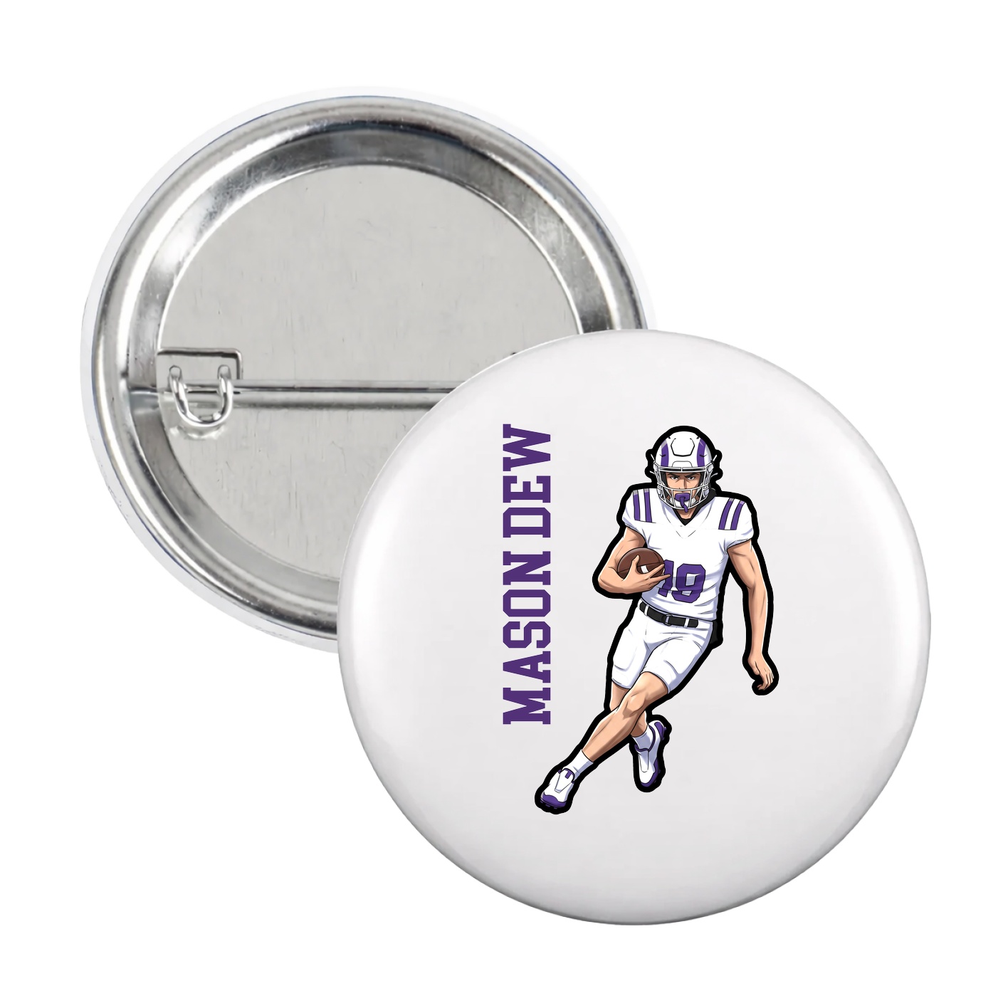 Game Day Button — Name Vertical in White