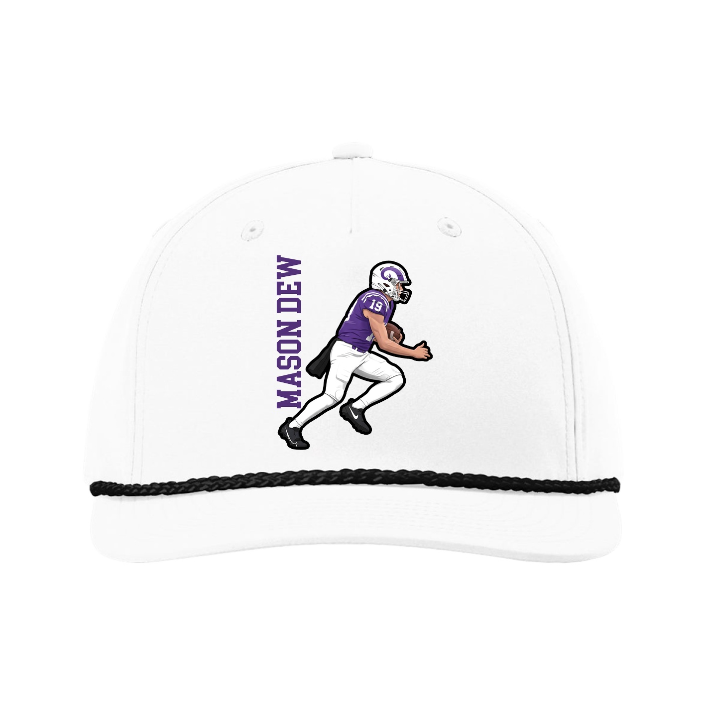 Five-Panel Classic Rope Cap — Name Vertical in White