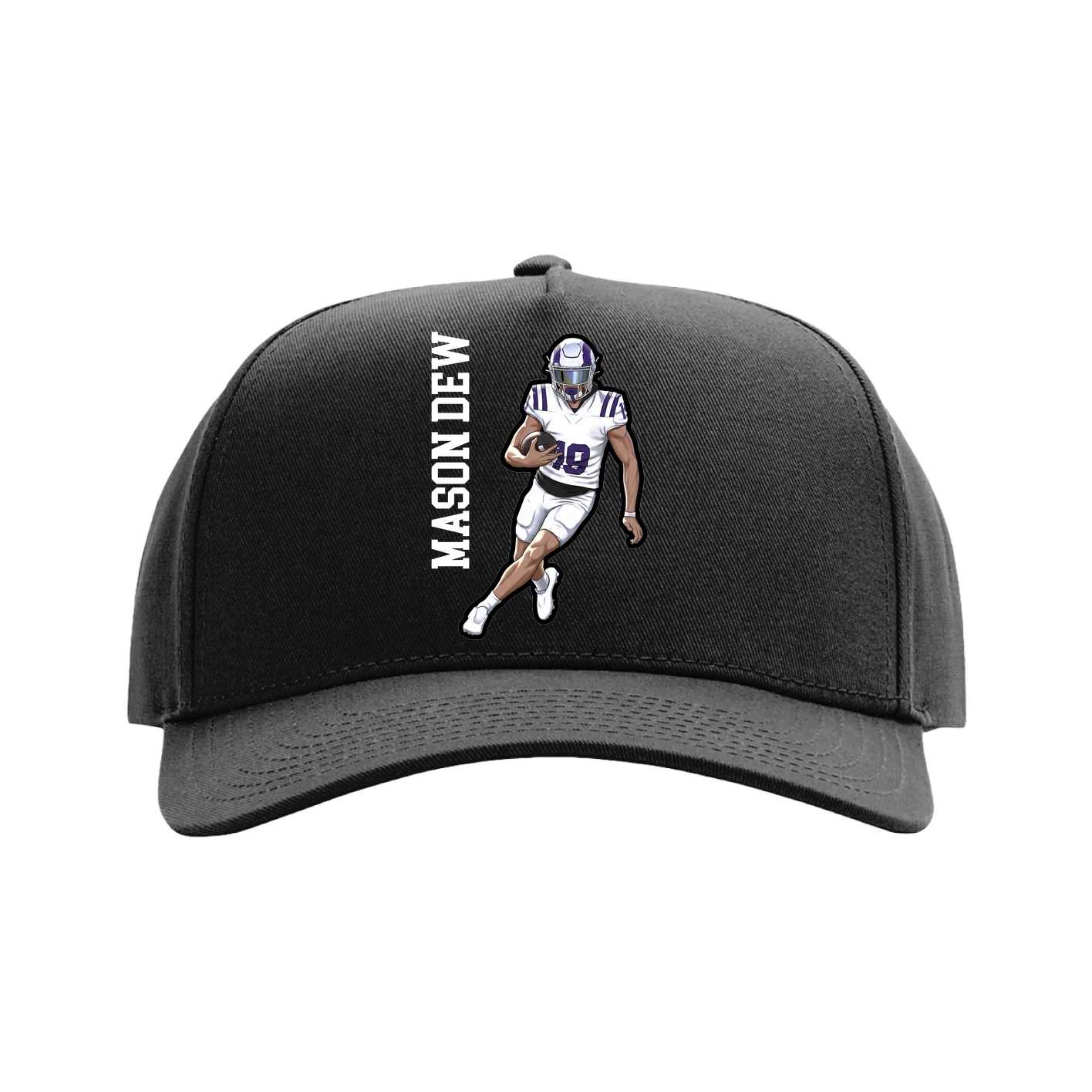 Full Fabric Five-Panel Champ Cap — Name Vertical in Black
