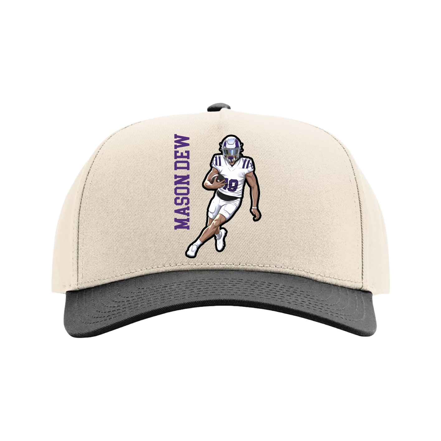 Full Fabric Five-Panel Champ Cap — Name Vertical in Cream/Black