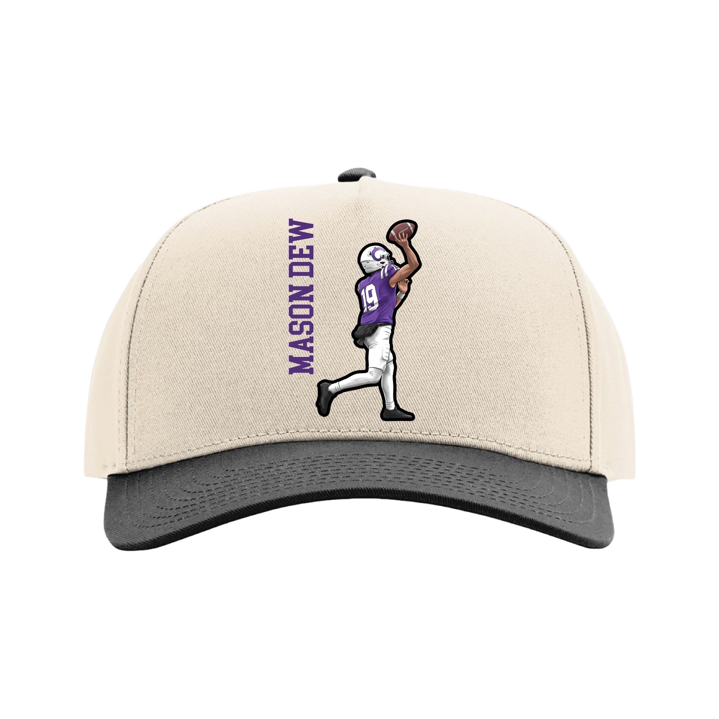 Full Fabric Five-Panel Champ Cap — Name Vertical in Cream/Black